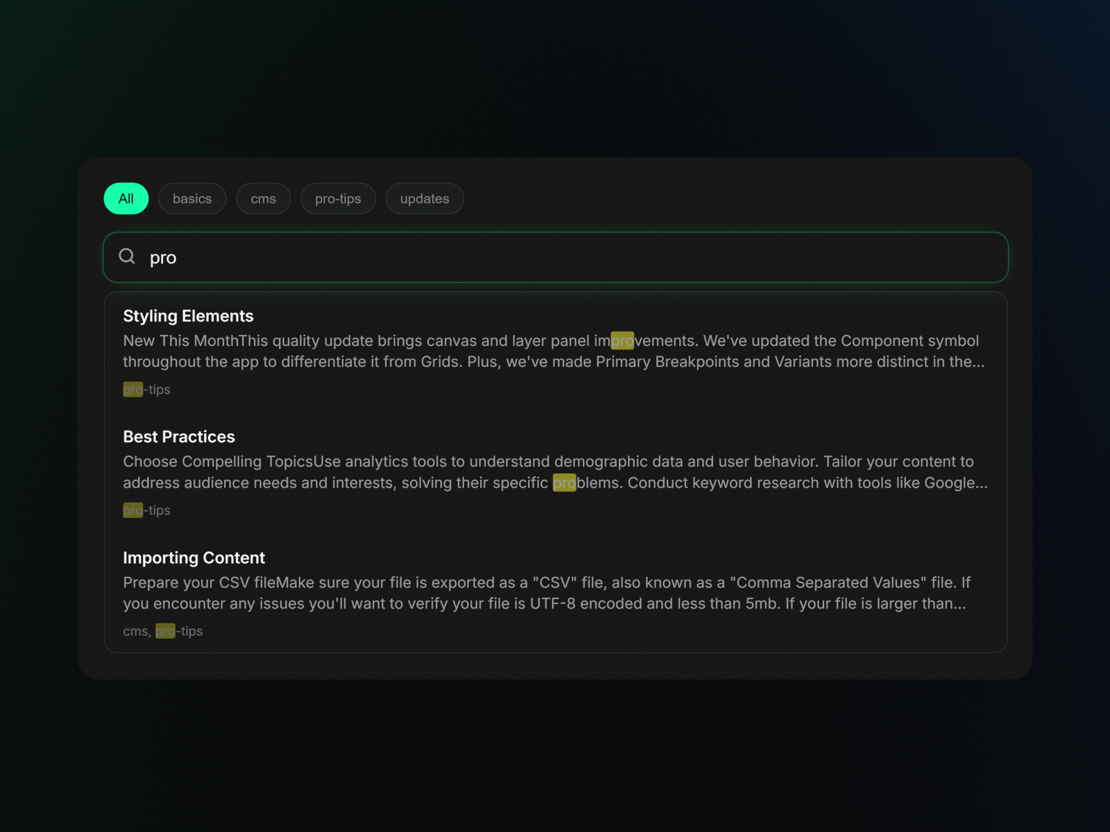 CMS Search preview