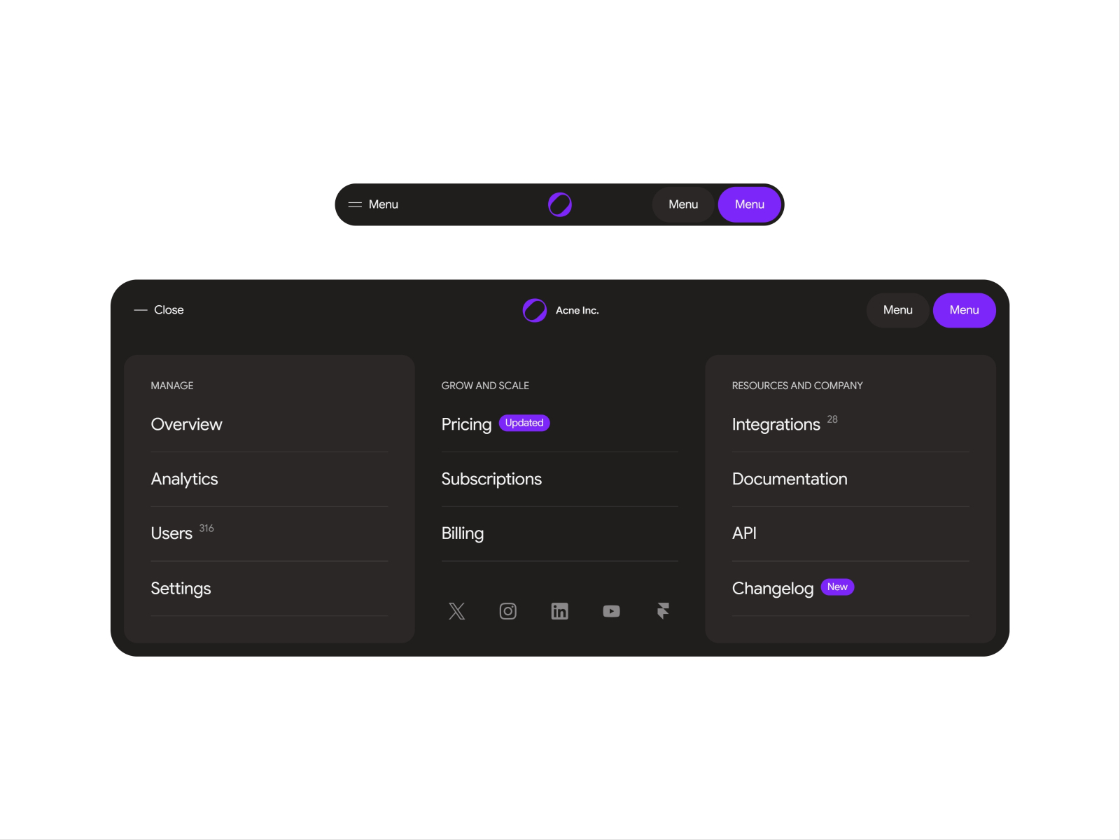 Two-step Mega Menu preview