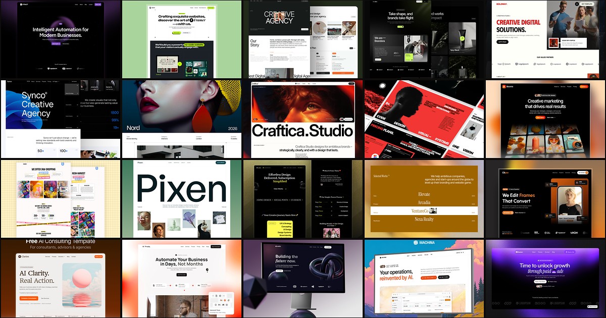 Cover collage for 20 Best Agency Framer Templates in 2026 (Ranked)