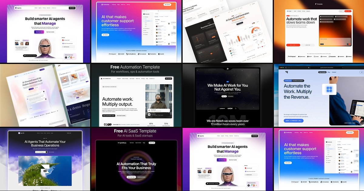 Cover collage for 10 Best Free Automation Framer Templates in 2026