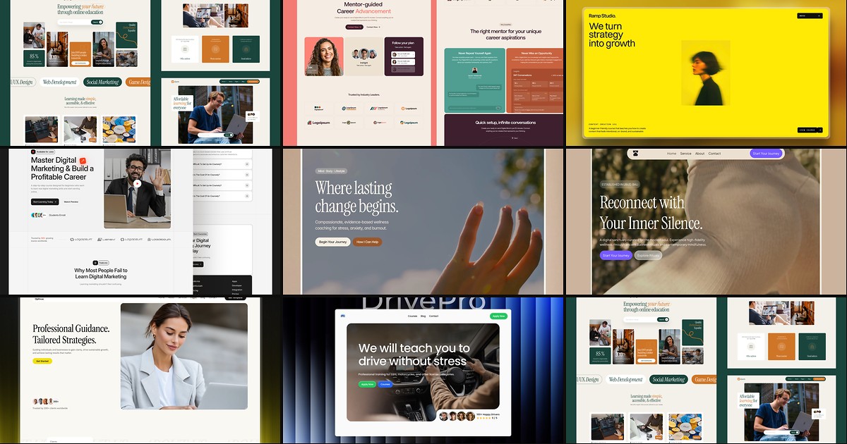 Cover collage for 8 Best Free Framer Templates for a Course in 2026