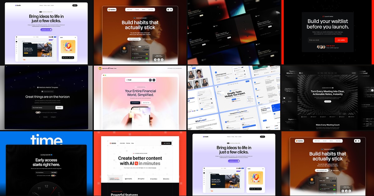 Cover collage for 10 Best Free Framer Templates for a Waitlist in 2026