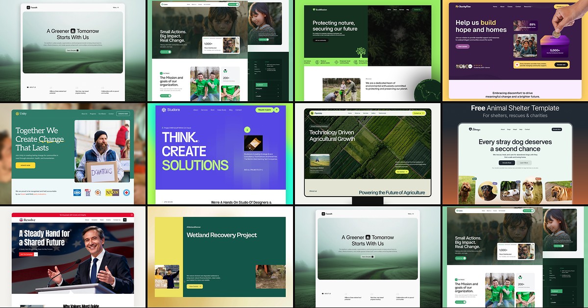 Cover collage for 10 Best Free Nonprofit Framer Templates in 2026