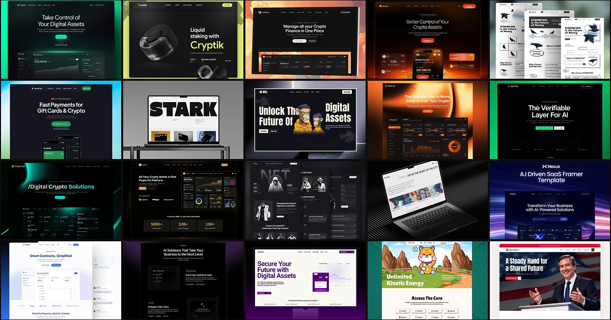 Cover collage for 20 Best Free Web3 Framer Templates in 2026