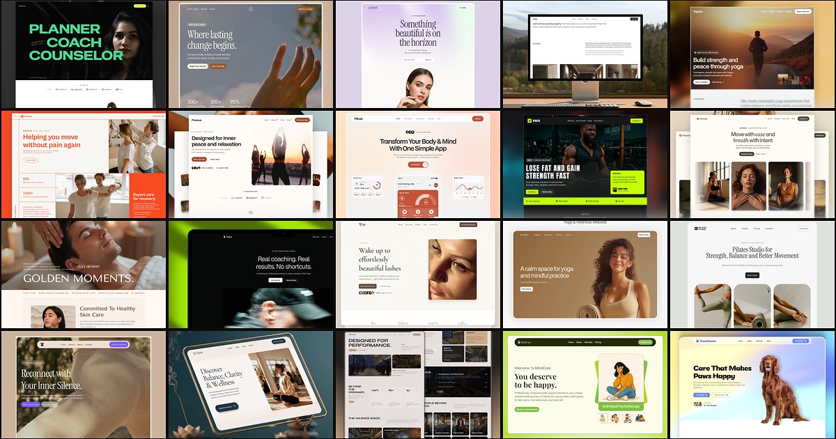 Cover collage for 20 Best Free Wellness Framer Templates in 2026