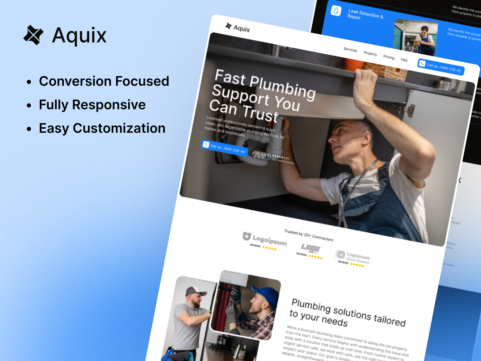 Aquix — Free Home Services Framer Template preview