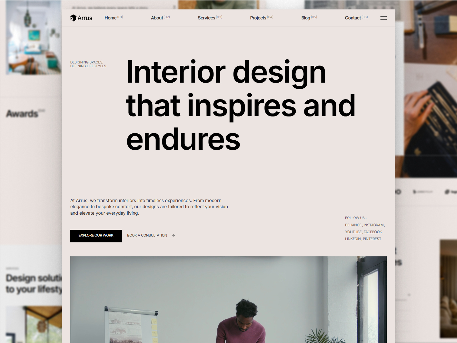 Arrus — Free Architecture & Interior Studio Framer Template preview