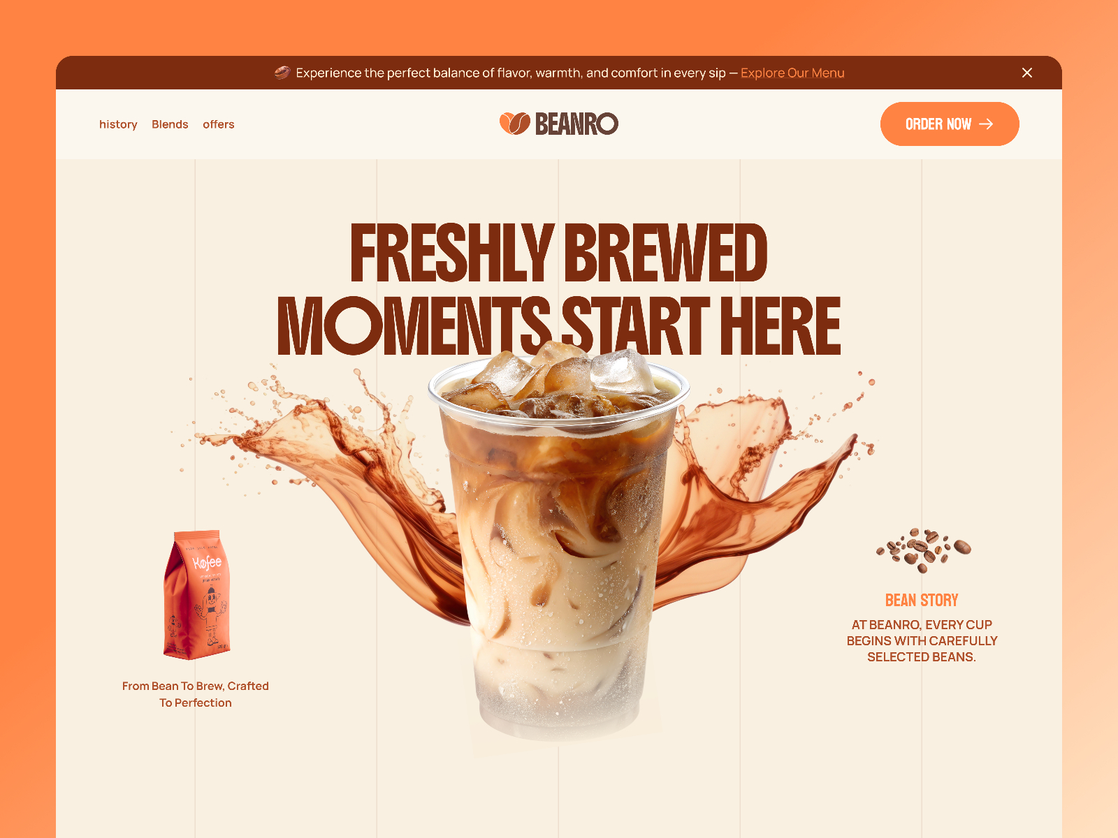 Beanro — Free Food Framer Template preview