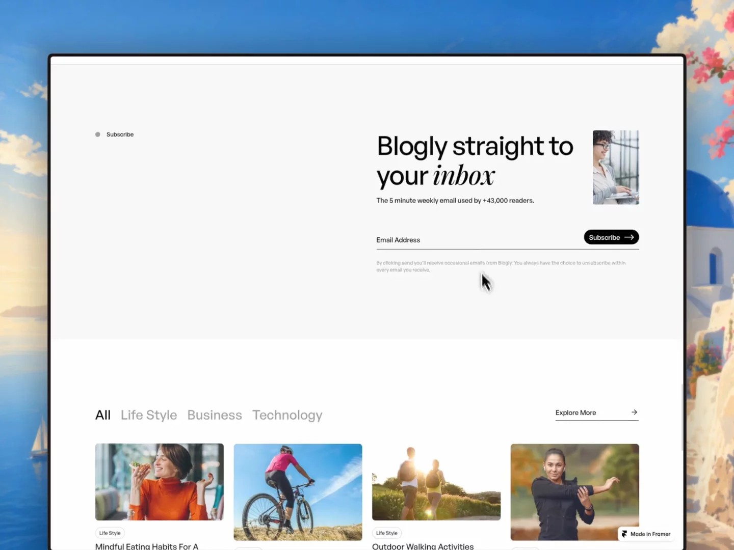 Blogly — Free Blog Website Template by Flowfye Agency — Free Agency Template for Framer by Flowfye Agency preview