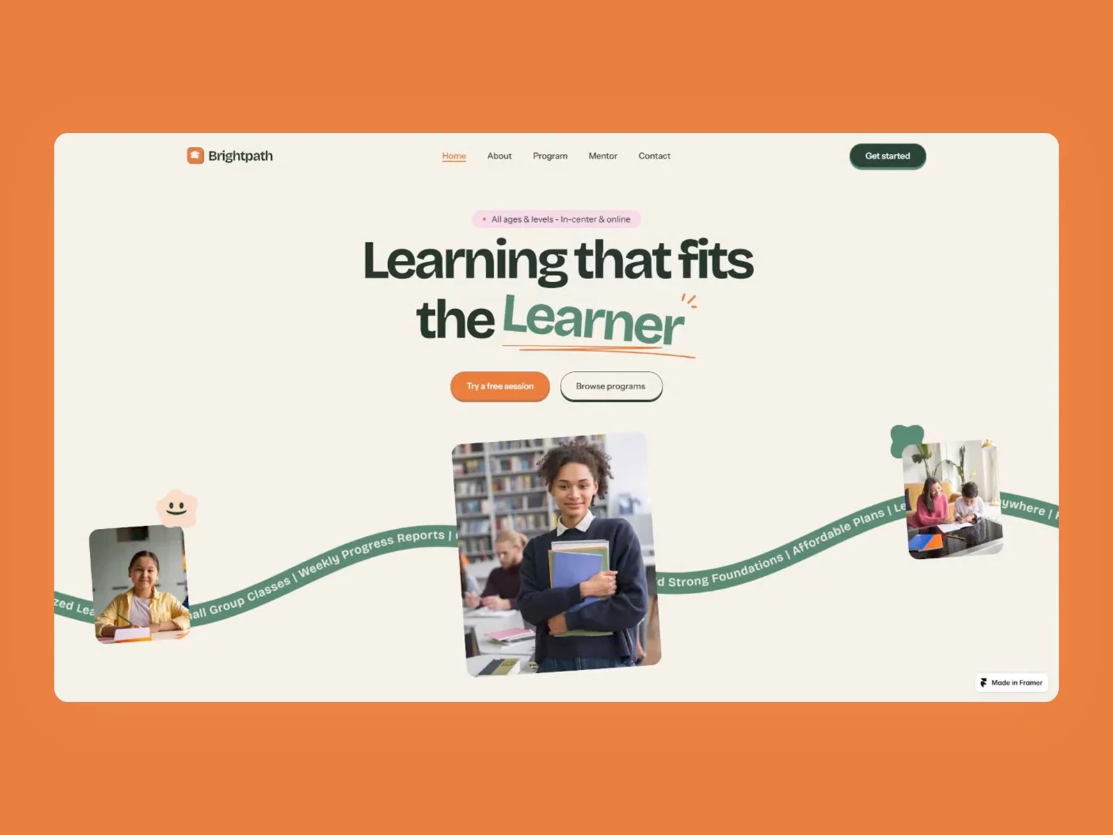 Bright Path: Free Education Website Template by Salim from Webestica — Free Education Framer Template preview