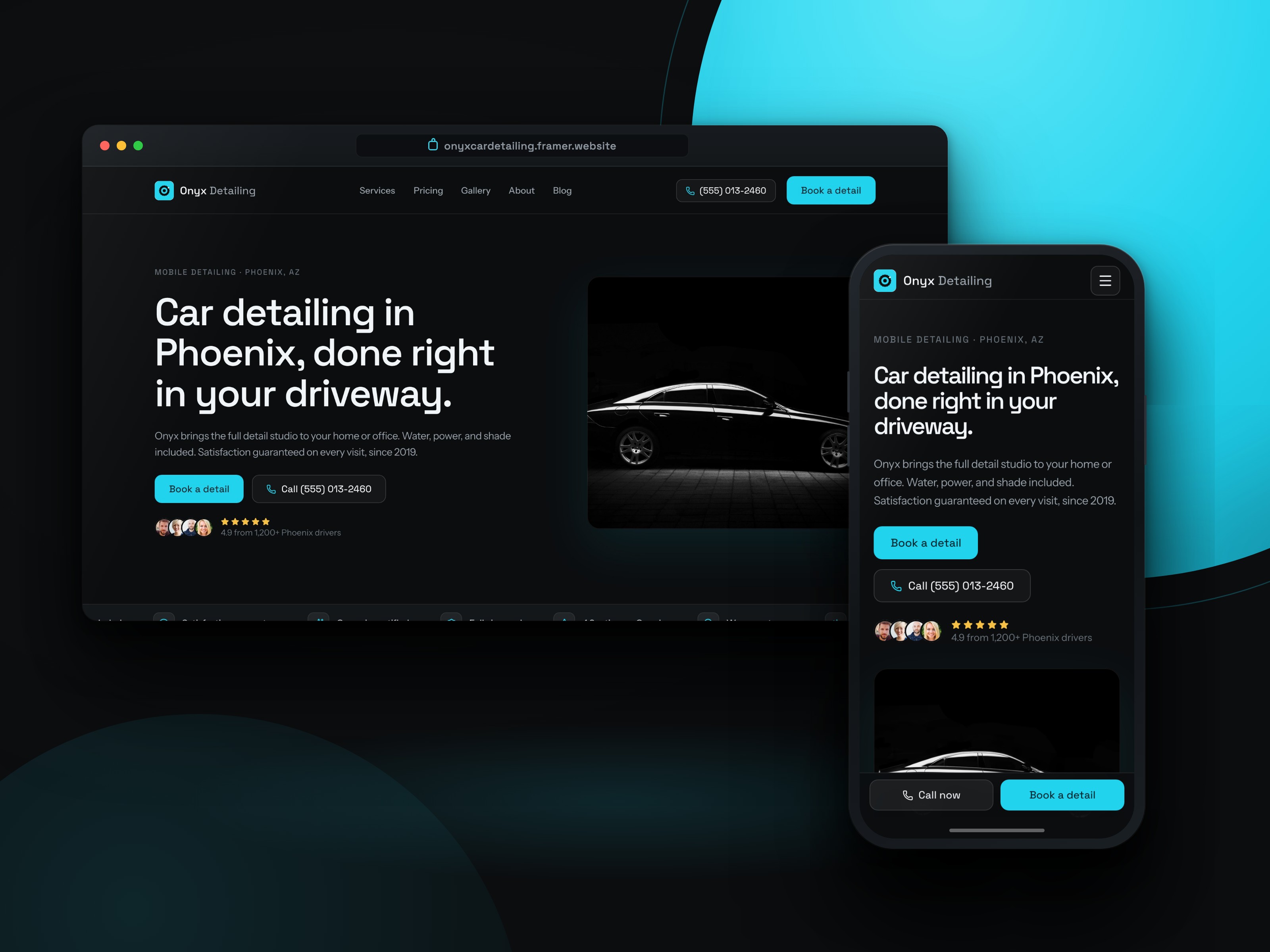 Car Detailing: Free Landing Page Website Template by Khushal Dewra (KDX Studios) — Free Automotive Framer Template preview