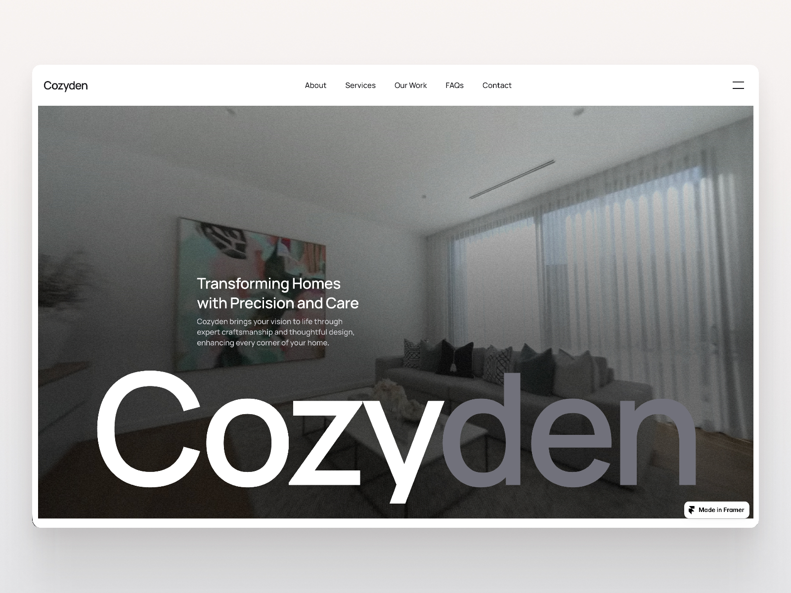Cozyden — Free Architecture & Interior Studio Framer Template preview