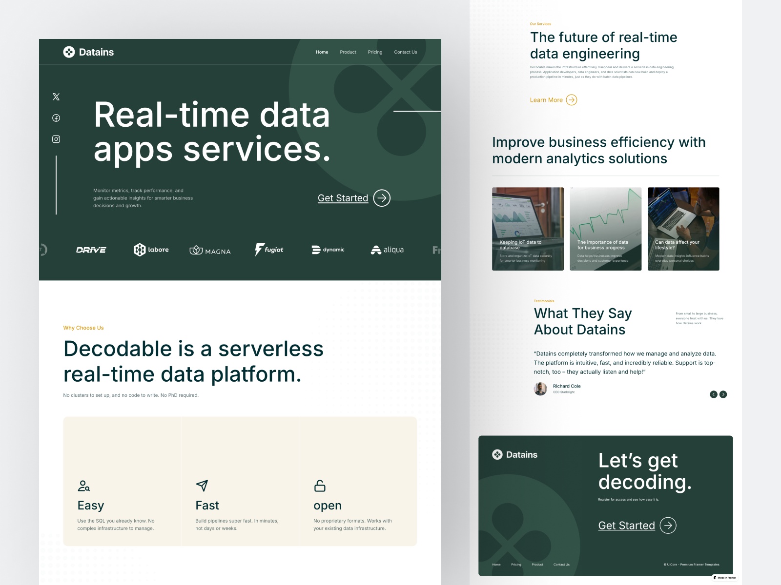 Datains — Free SaaS Framer Template preview