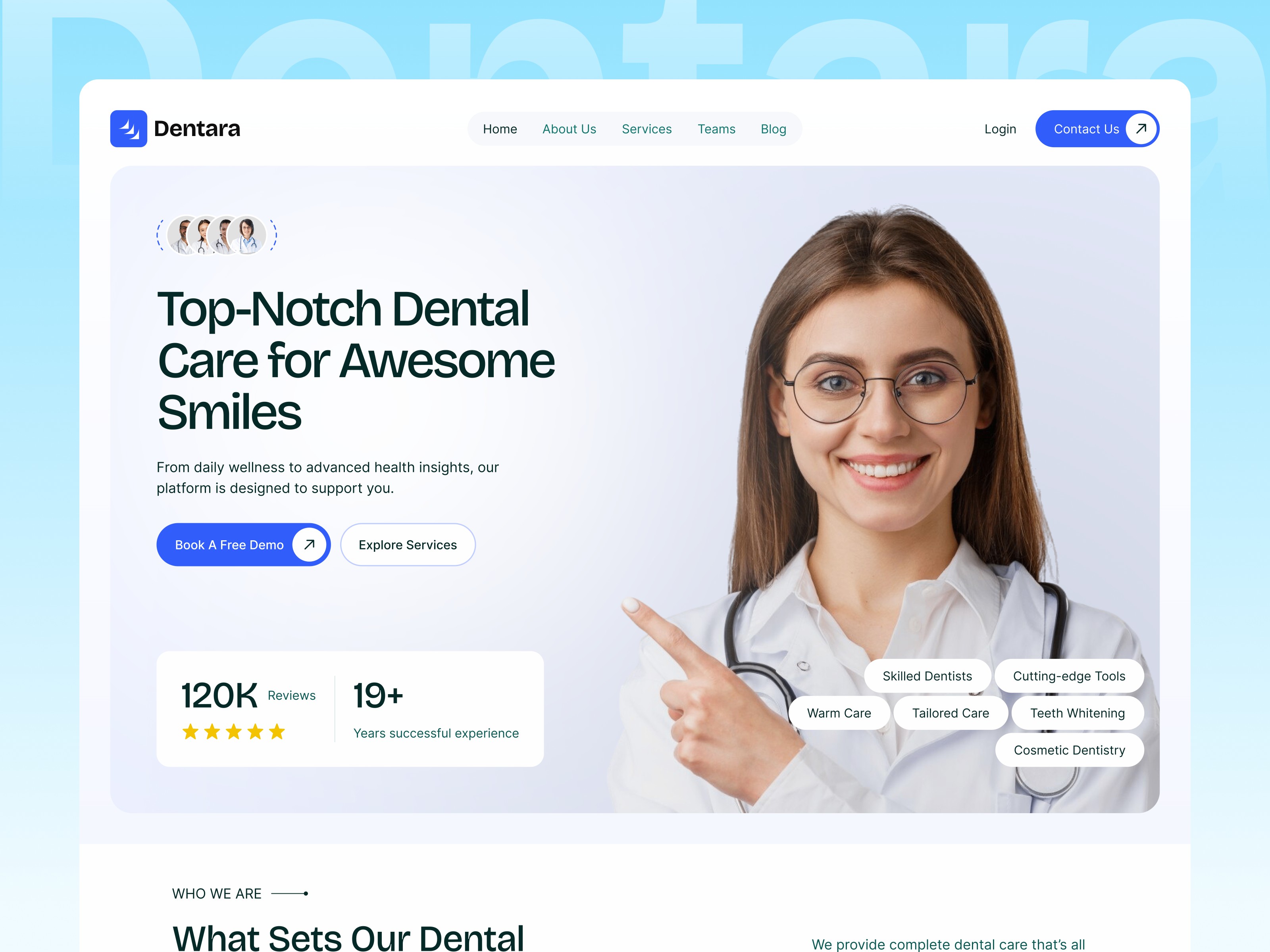 Dentara — Free Personal Website Template by Flowgen Studio — Free Dental Template for Framer by Flowgen Studio preview