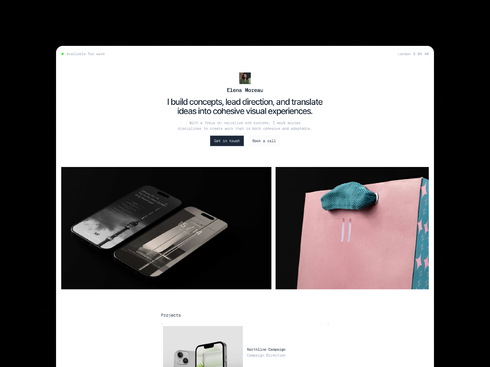 Elena M — Free Portfolio Framer Template preview