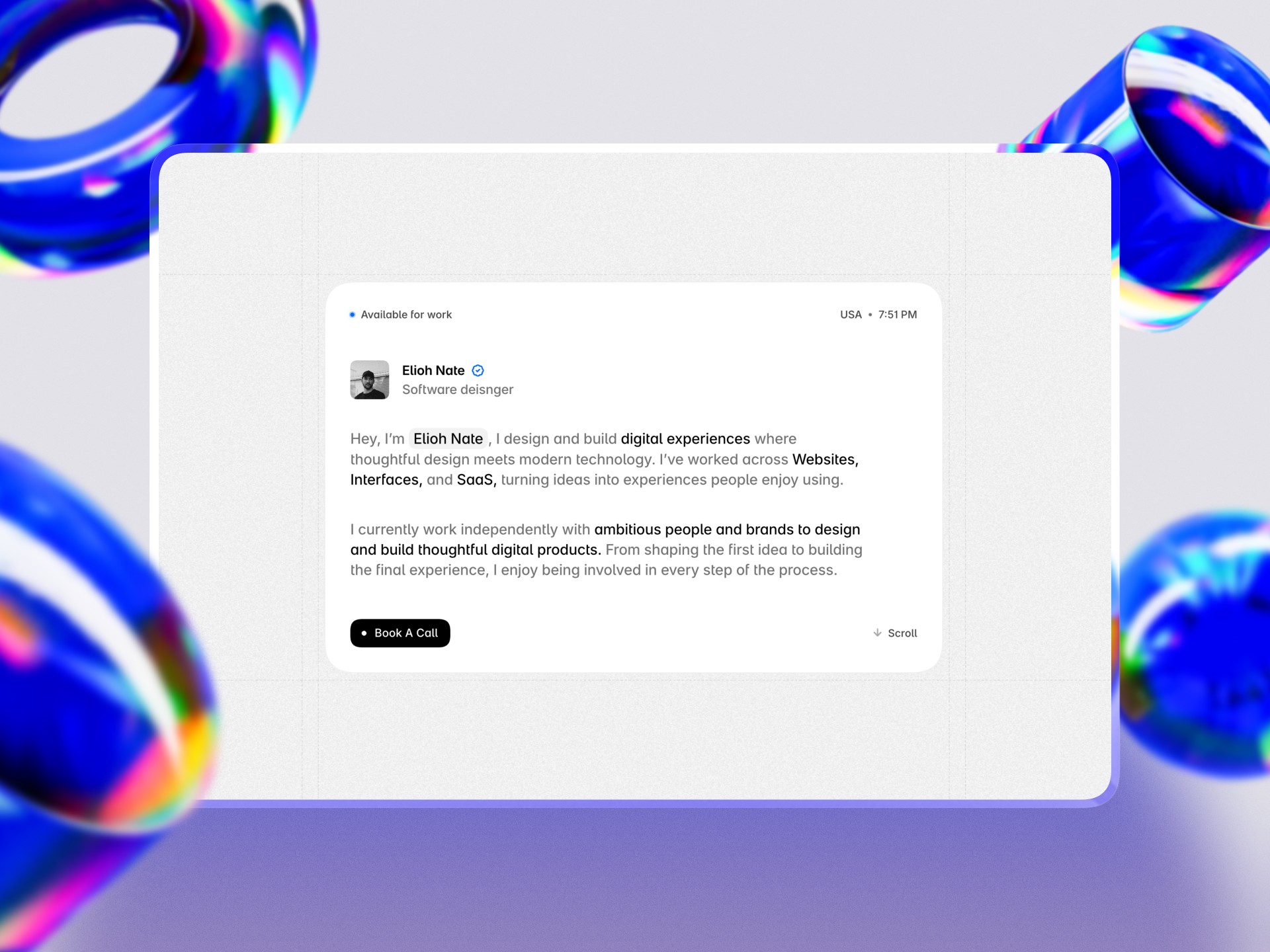 Elioh: Free Portfolio Website Template by Ejaz Ahmad — Free Portfolio Framer Template preview
