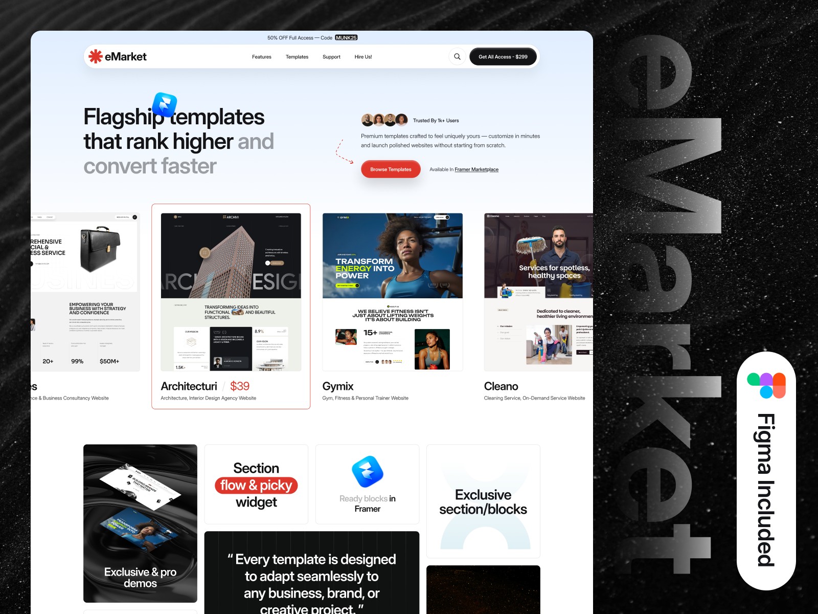Emarket — Free Agency Website Template by Template Munk — Free Portfolio Template for Framer by Template Munk preview