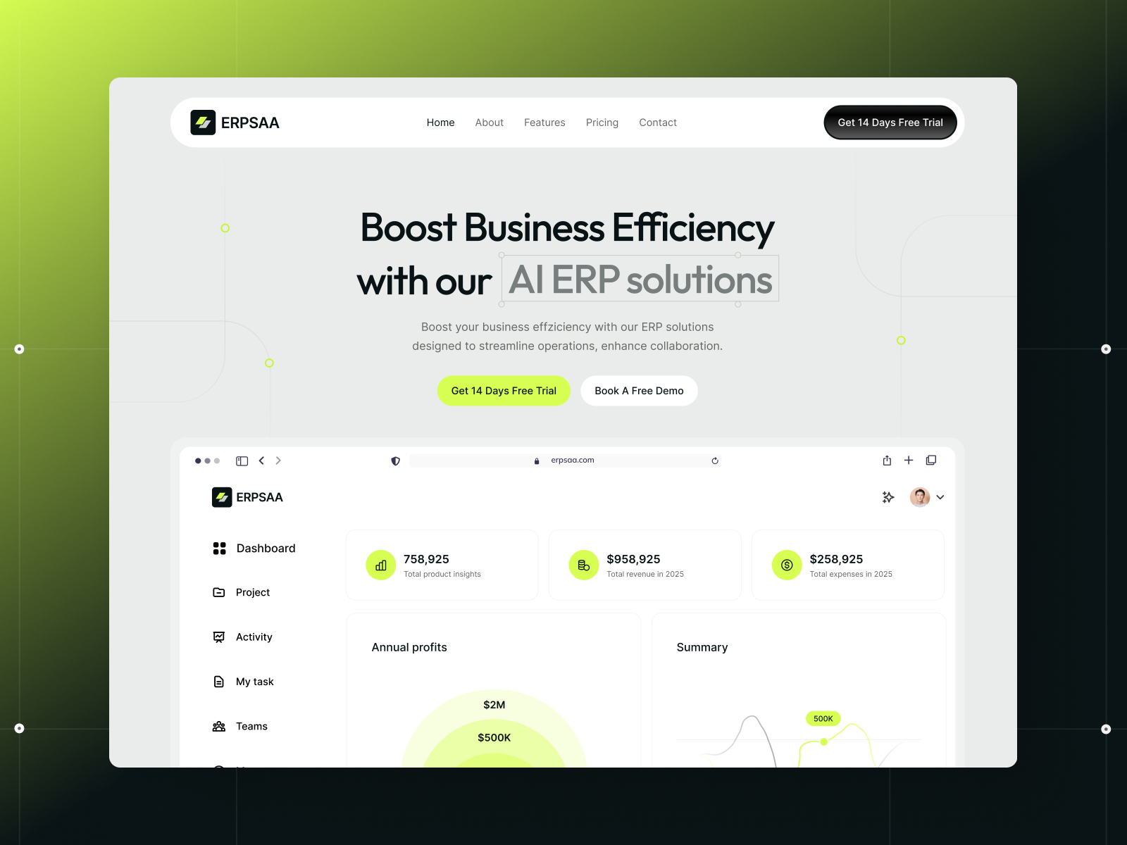 ERPSAA: Free AI Website Template by Gr8r Themes — Free SaaS Framer Template preview