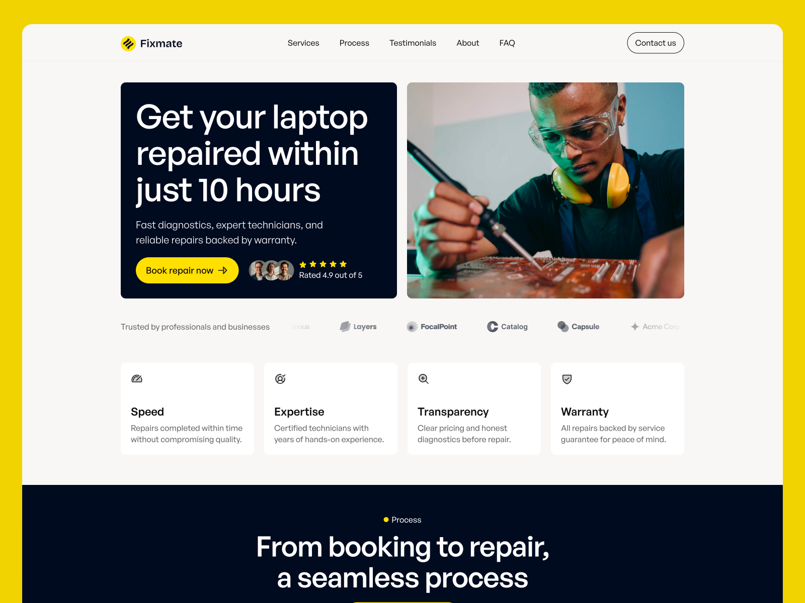 Fixmate — Free Local IT Repair Framer Template preview