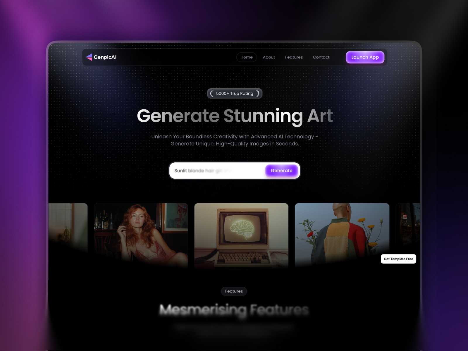 GenpicAI: Free AI Website Template by Jitu Raut — Free SaaS Framer Template preview