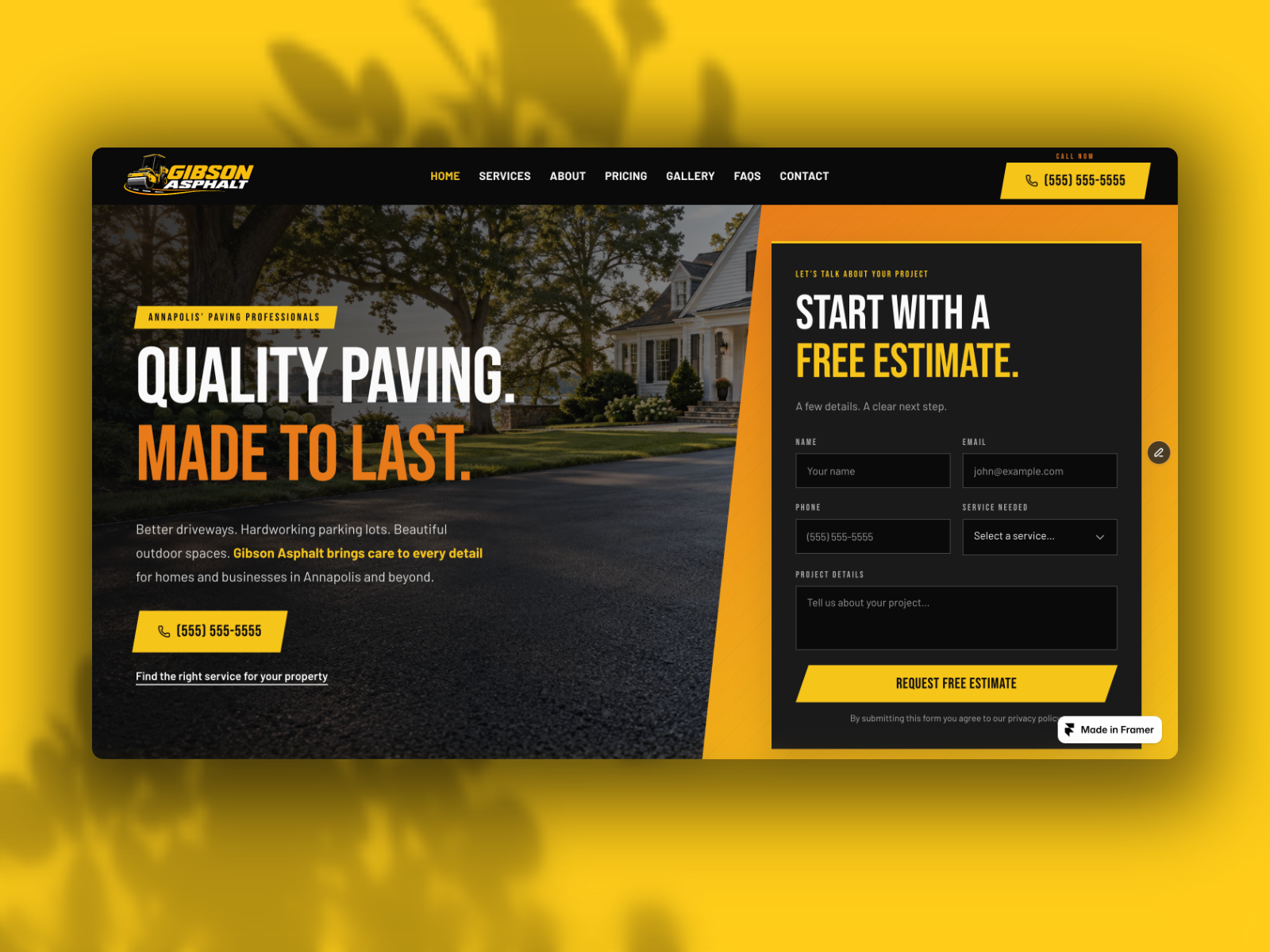 Gibson Paving — Free SaaS Framer Template preview