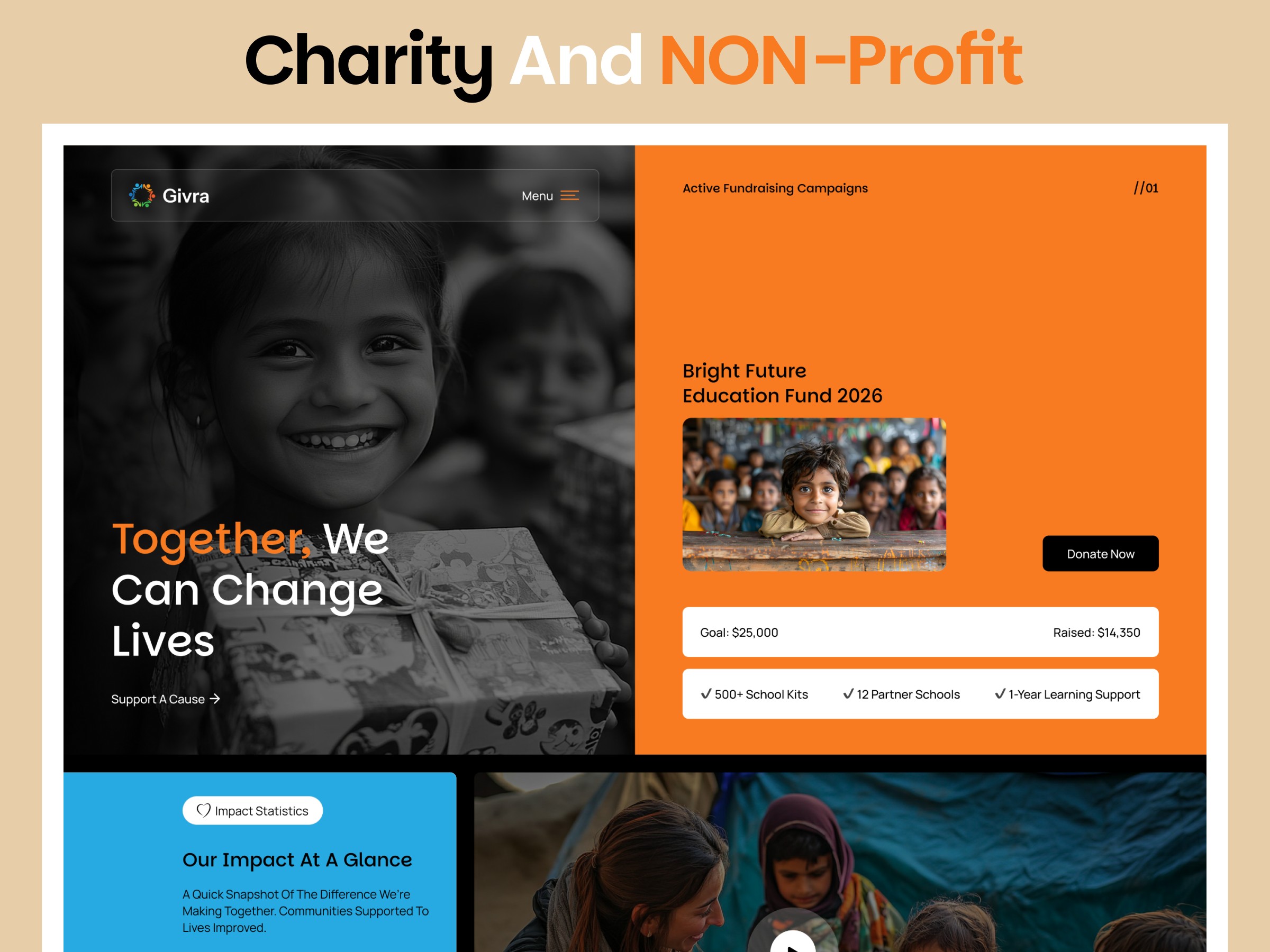 Givra: Free Non-profit Website Template by Mezario — Free Agency Framer Template preview
