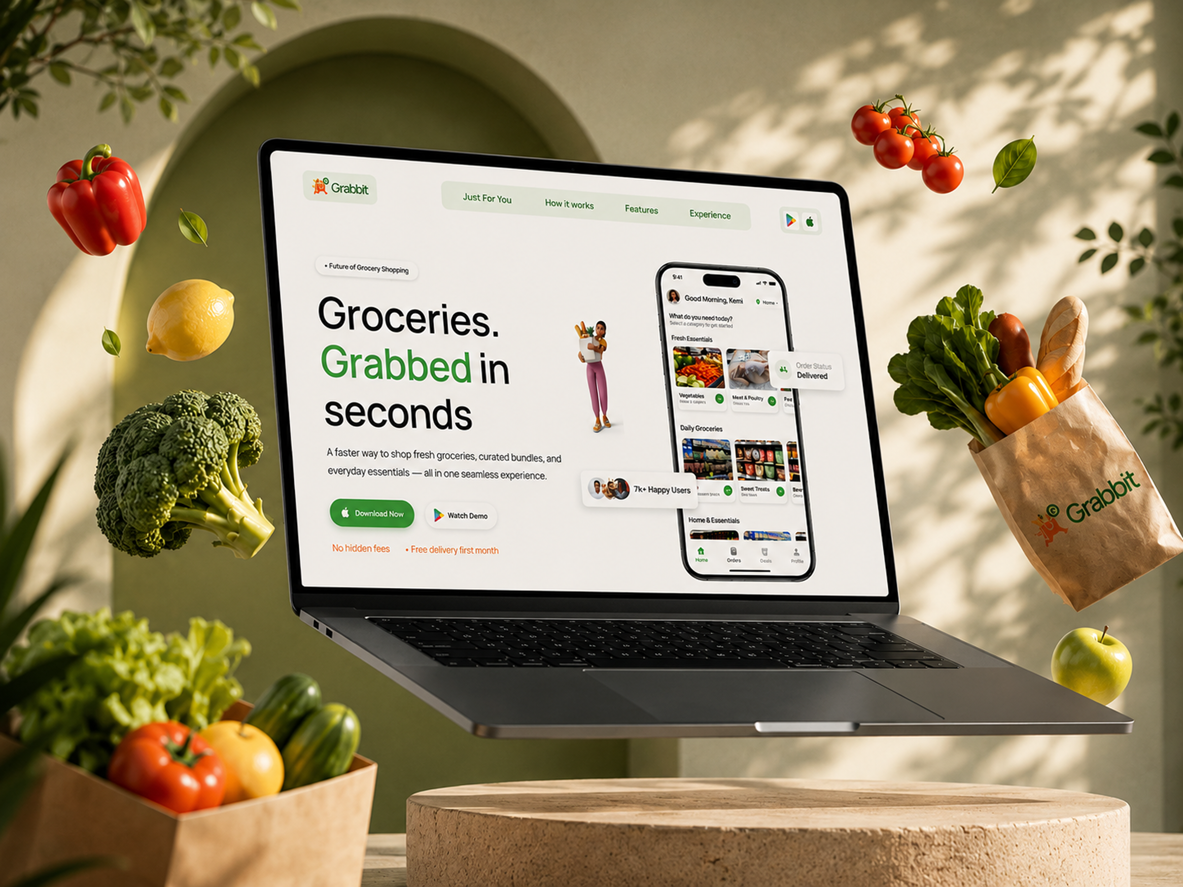 Grabbit: Free Food Website Template by akinbo Oluwakemisola — Free Food Framer Template preview