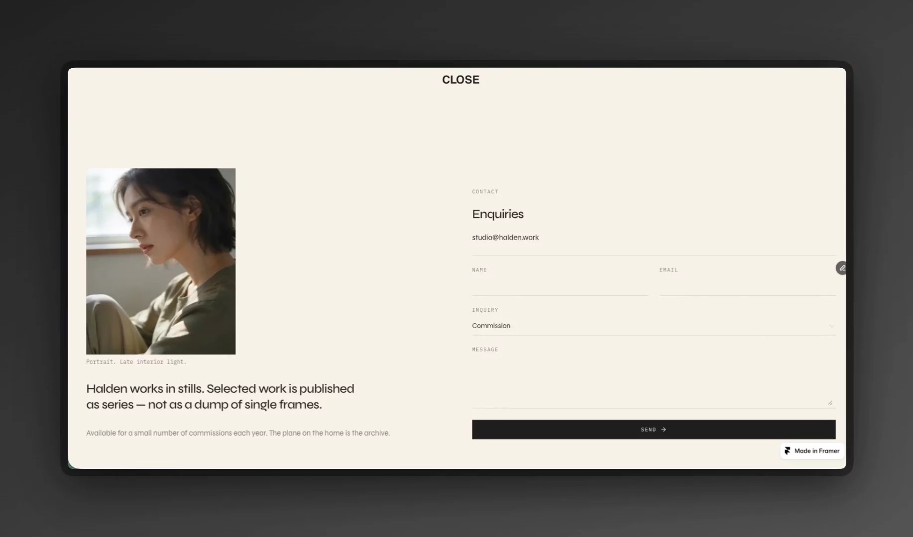 Halden Photographer: Free Photography Website Template by BuiltByKern — Free Portfolio Framer Template preview