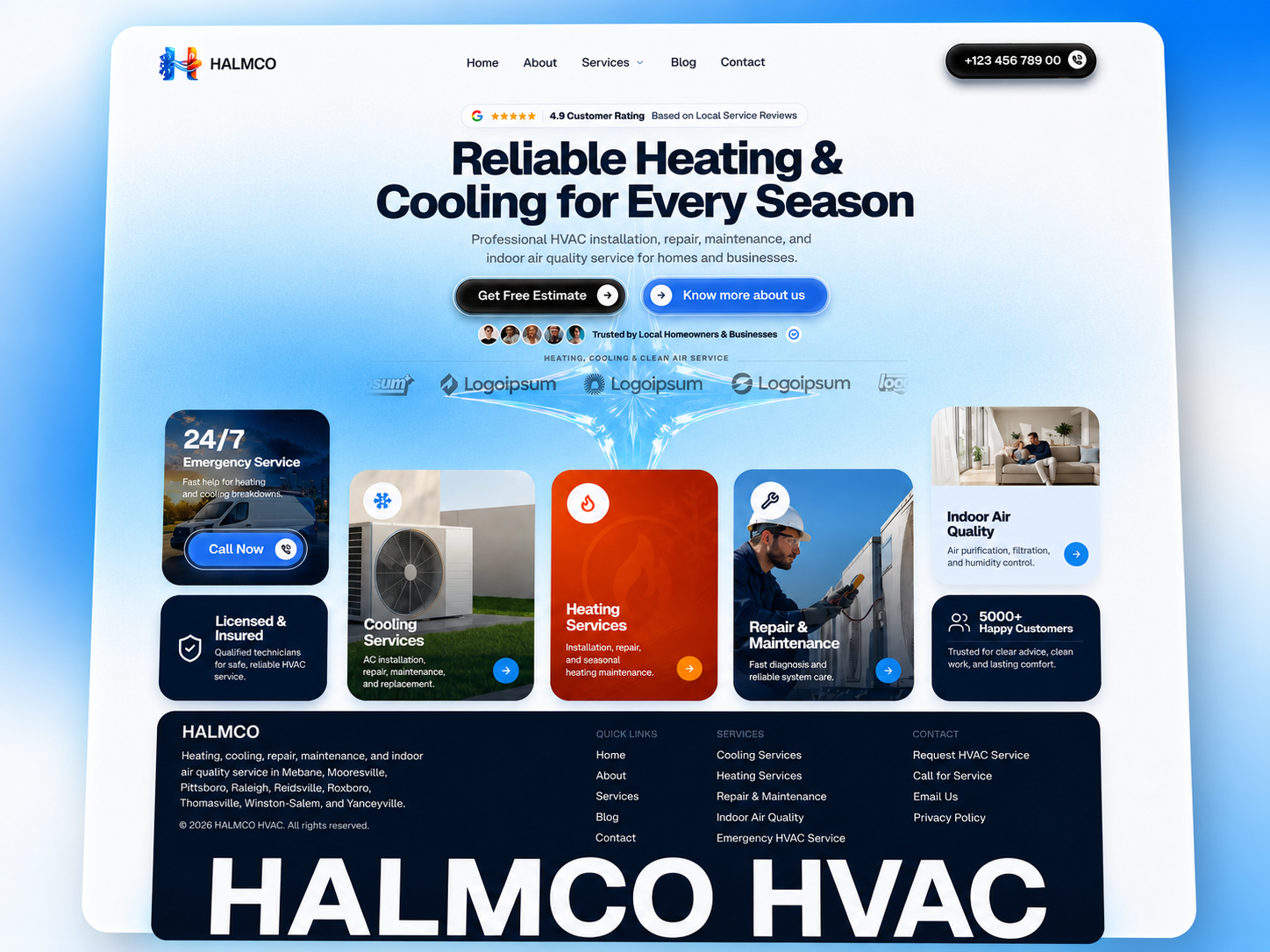 Halmco HVAC — Free Startup Website Template by Carebo — Free Home Services Template for Framer by Carebo preview
