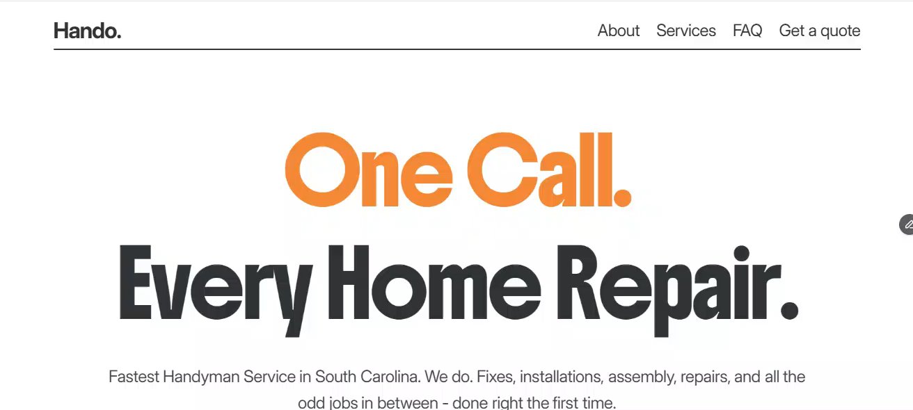 Hando: Free Landing Page Website Template by Iyke Anthony — Free Home Services Framer Template preview