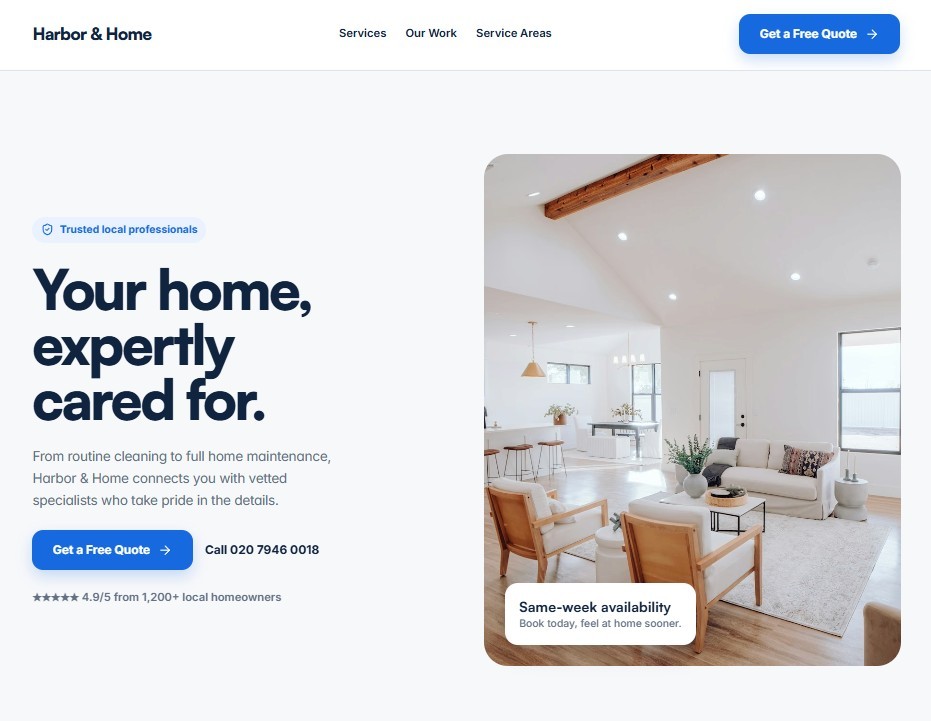 Harbor &amp; Home — Free Interior Design Website Template by GT Studio — Free Architecture Template for Framer by GT Studio preview