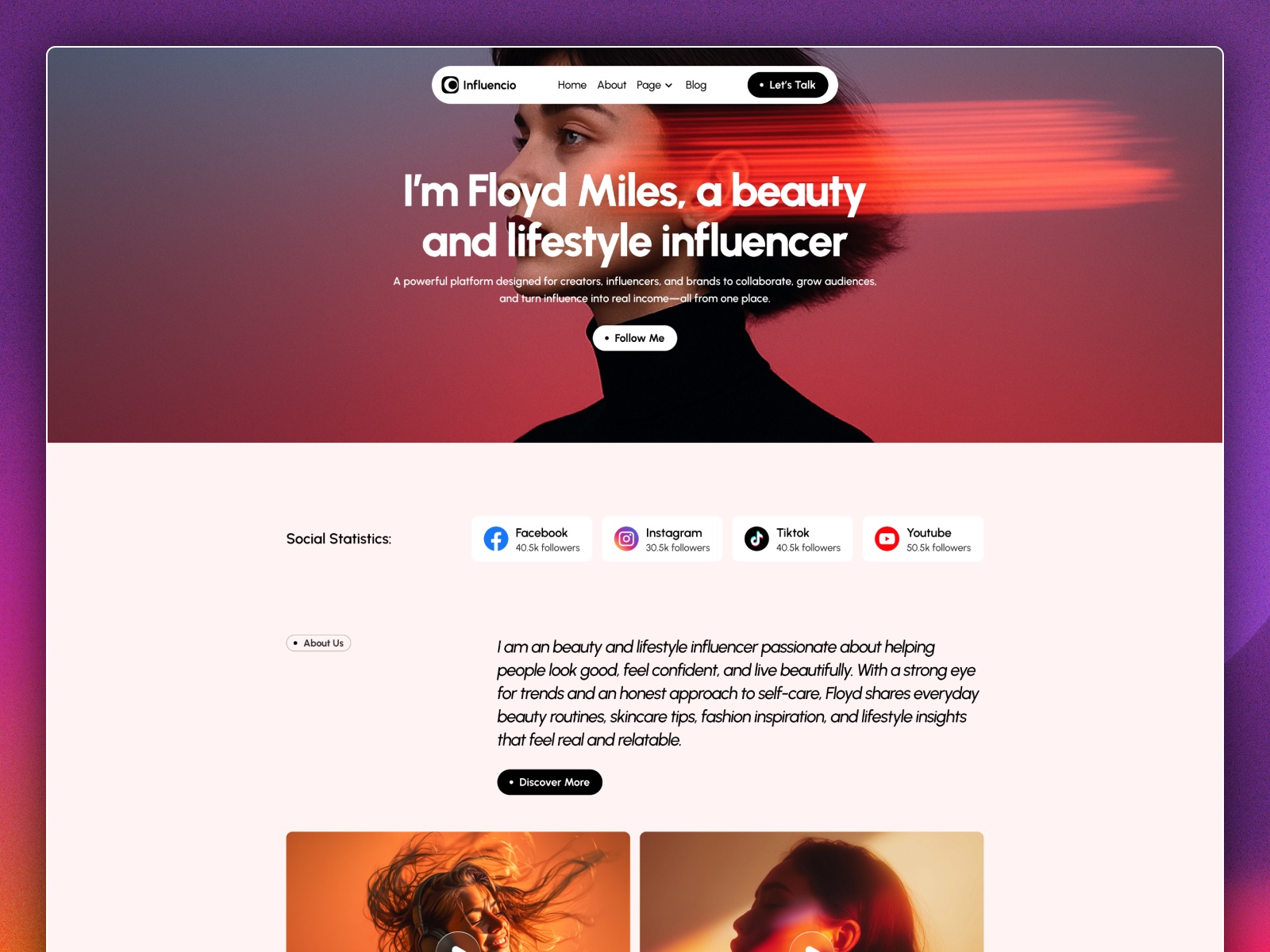 Influencio — Free Blog Framer Template preview