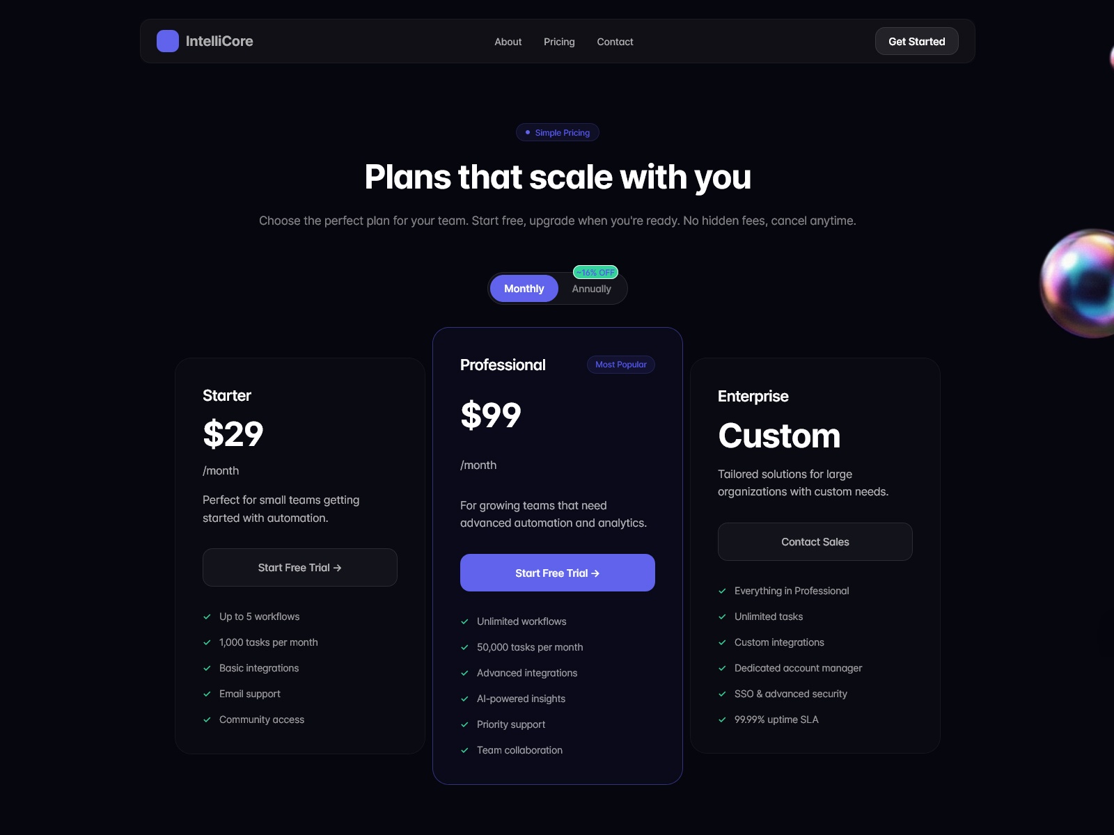 IntelliCore — Free SaaS Framer Template preview