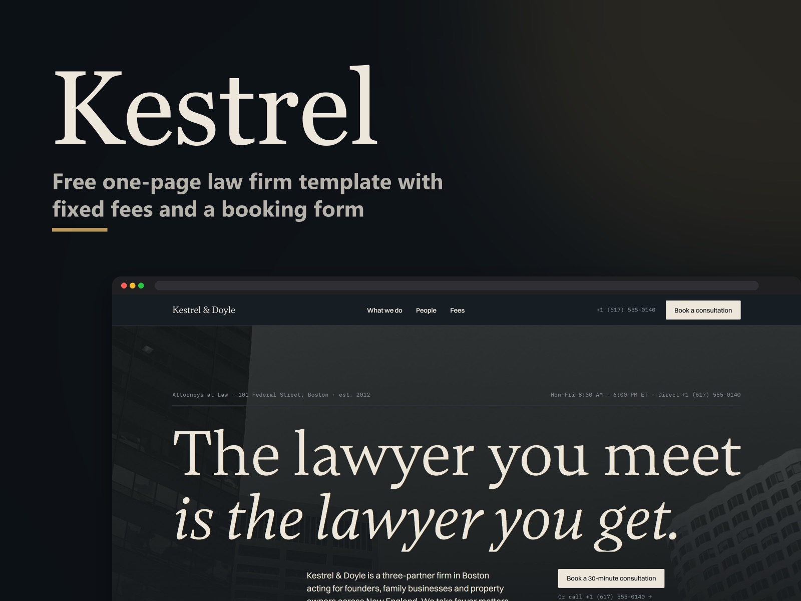 Kestrel Law — Free Law Firm Template for Framer by Adam Kánský preview
