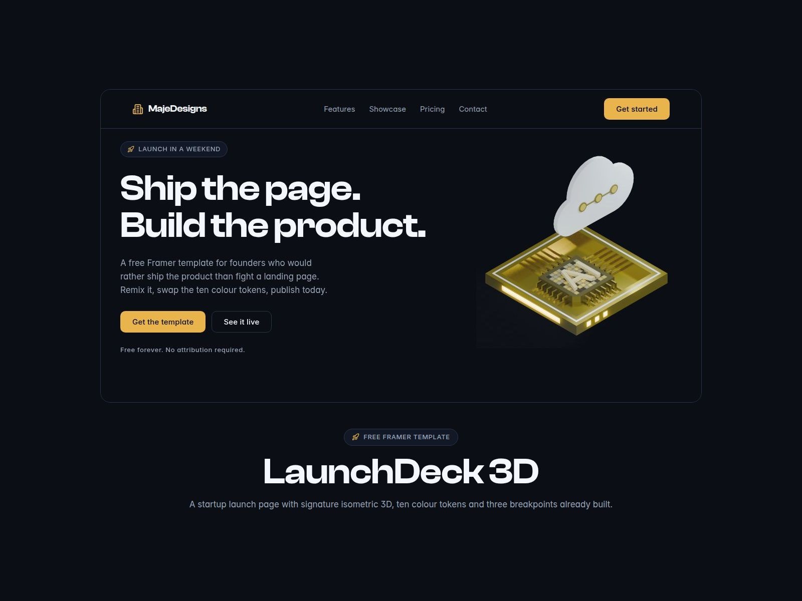 LaunchDeck 3D — Free SaaS Website Template by Majed Monem — Free HR Template for Framer by Majed Monem preview