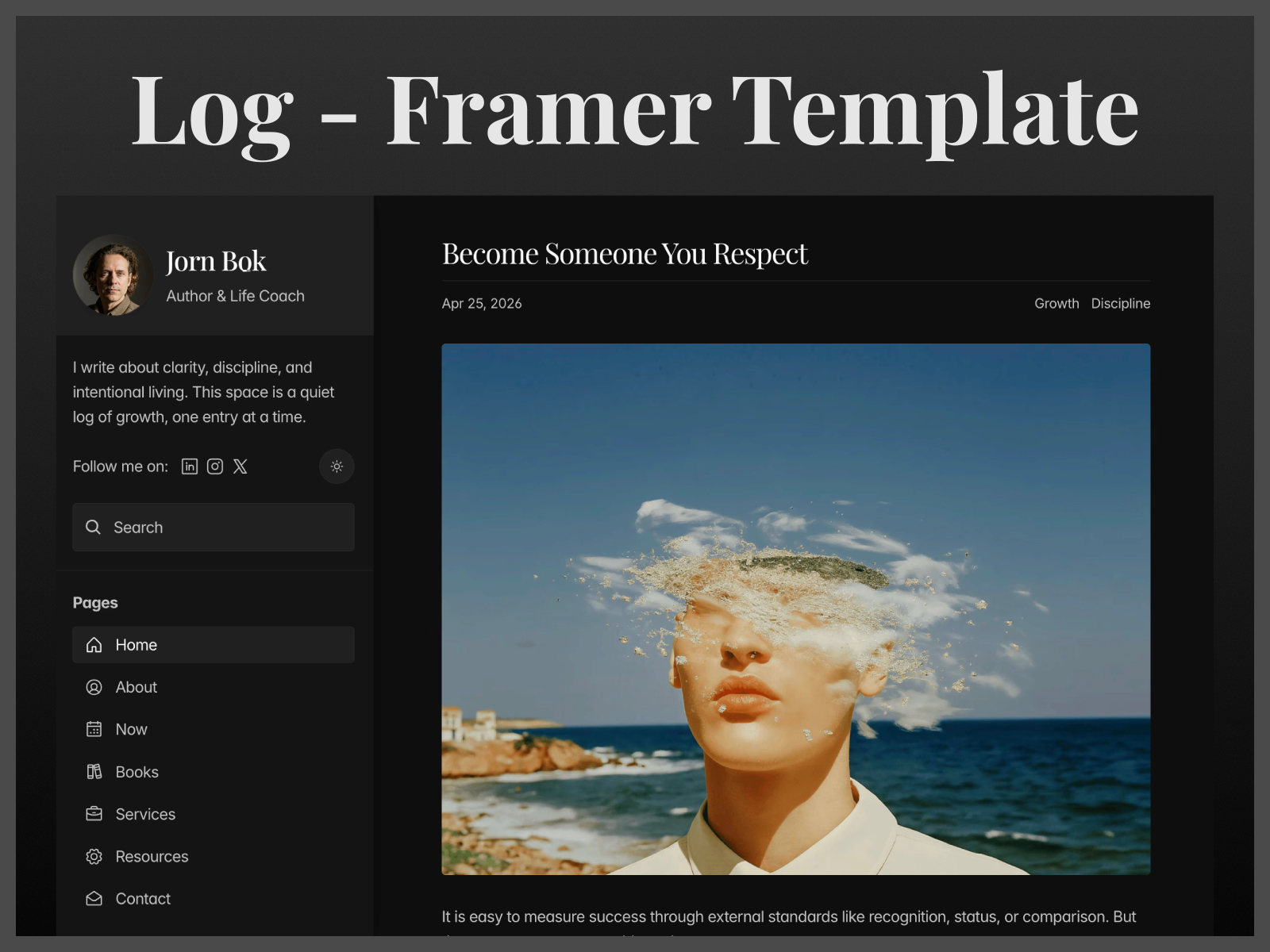 Log — Free Blog Framer Template preview
