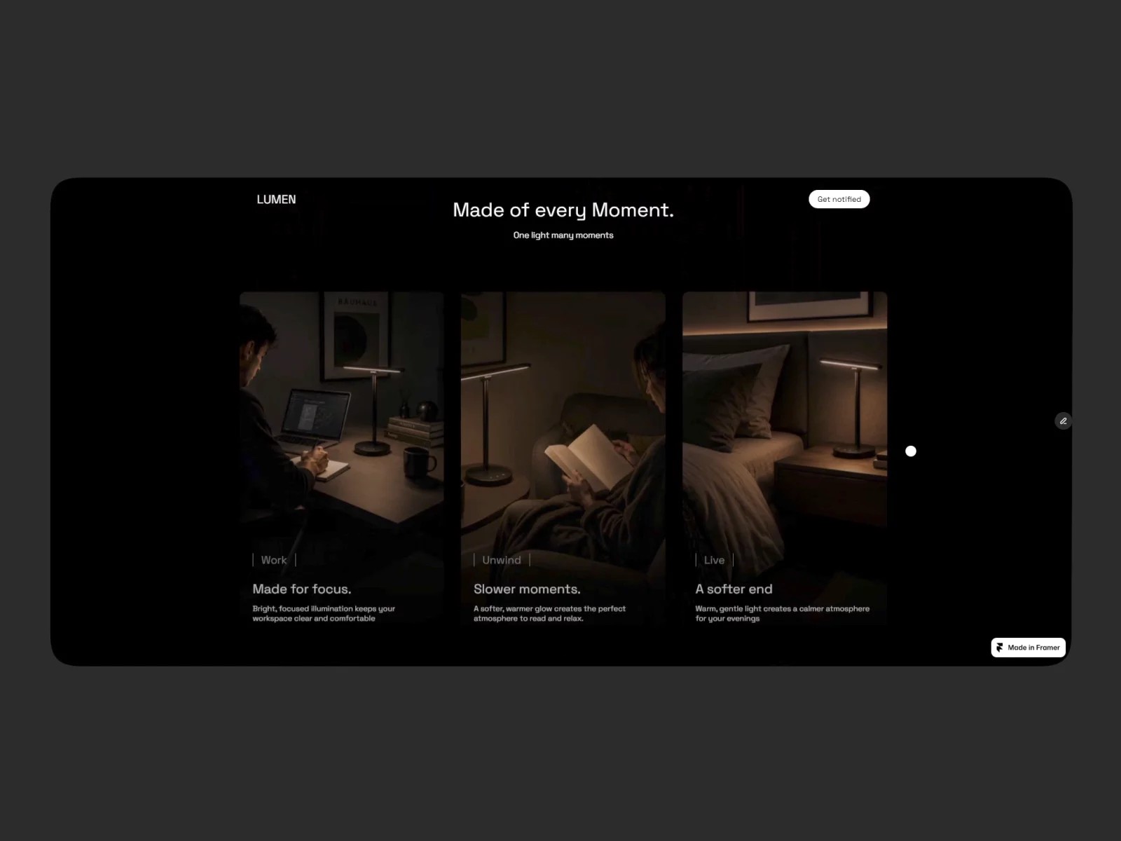 Lumen Smart Lamp — Free Startup Website Template by Nascimento — Free Legal Template for Framer by Nascimento preview