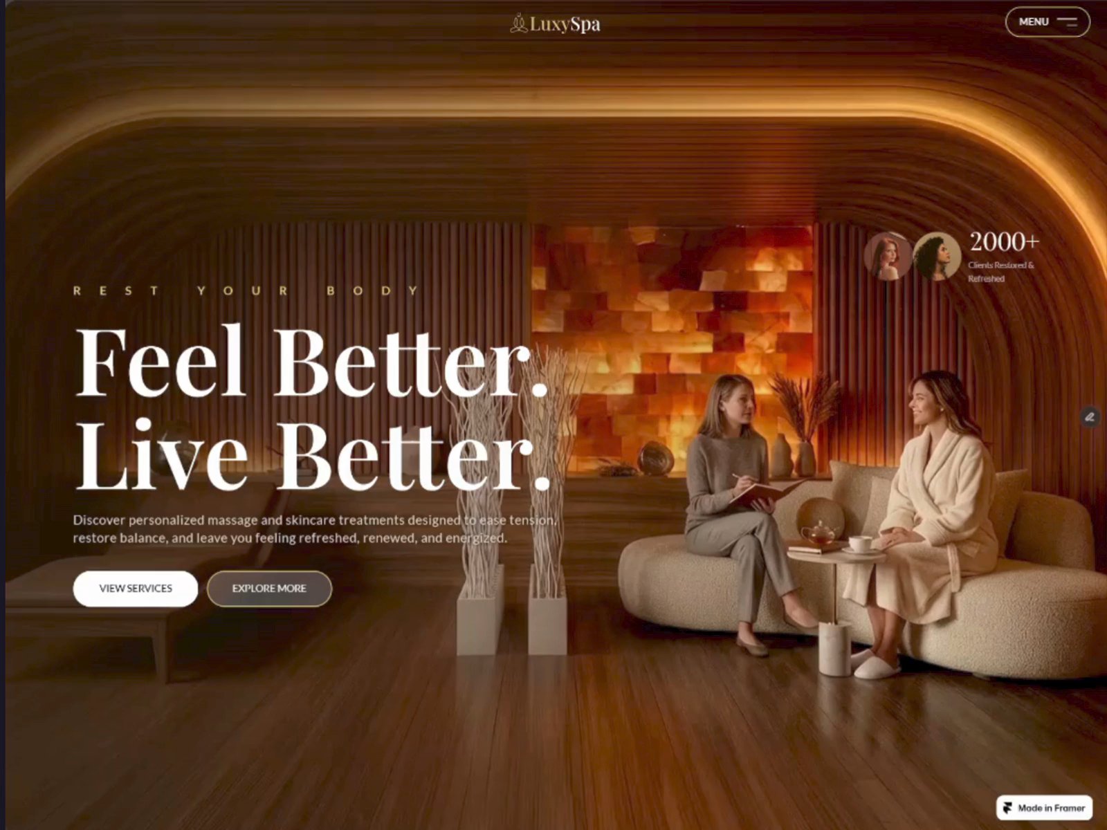 Luxury Spa &amp; Sauna: Free Portfolio Website Template by Fizi Lee — Free Portfolio Framer Template preview