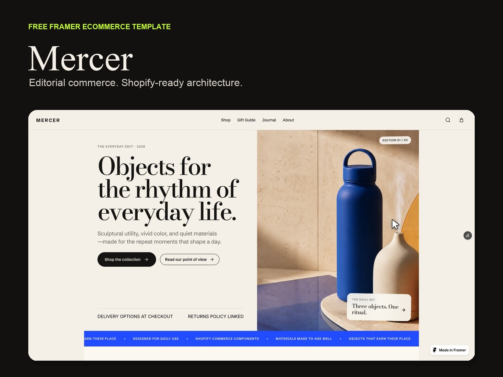 Mercer Store — Free Blog Website Template by David Reyes — Free Ecommerce Template for Framer by David Reyes preview