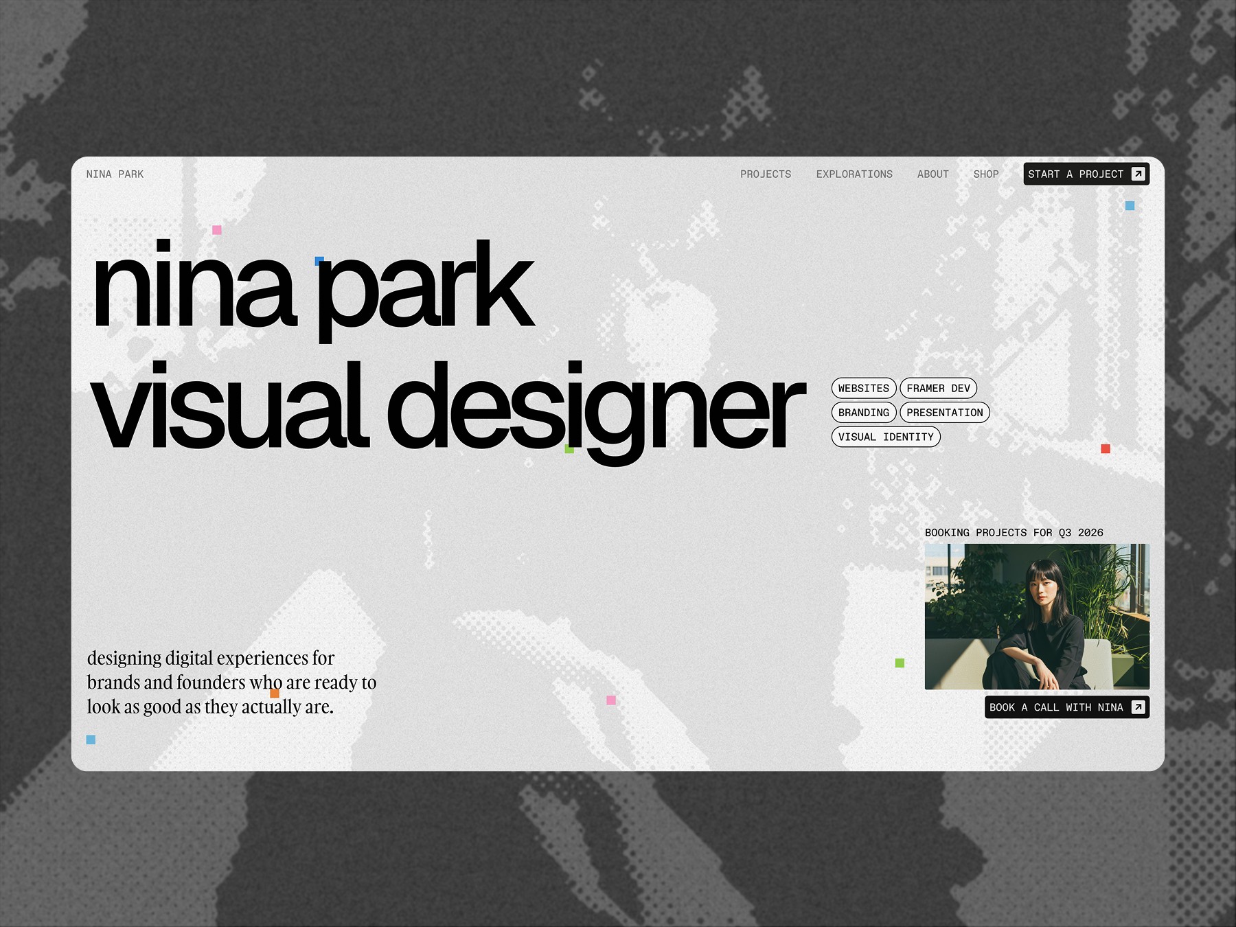 Nina Park — Free Portfolio Website Template by Akriti Jaiswal — Free Portfolio Template for Framer by Akriti Jaiswal preview
