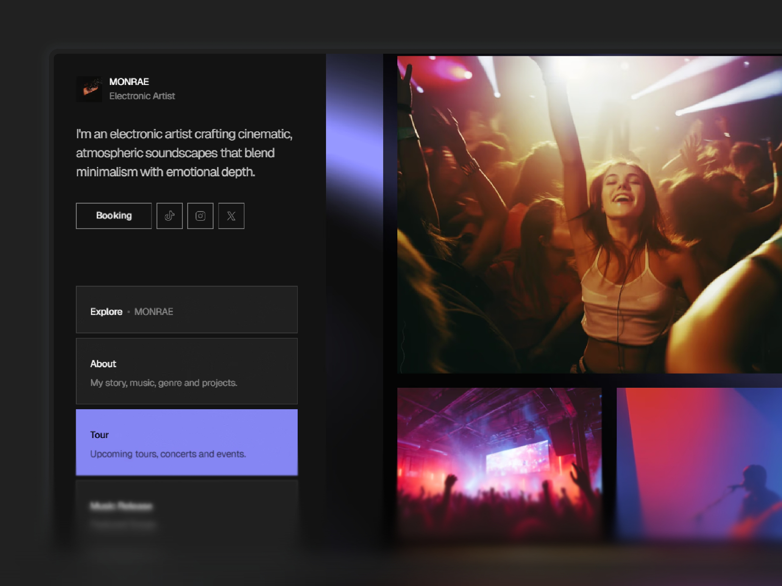 NocturneMusic: Free Music &amp; Band Website Template by Noel Dario Andres — Free Portfolio Framer Template preview