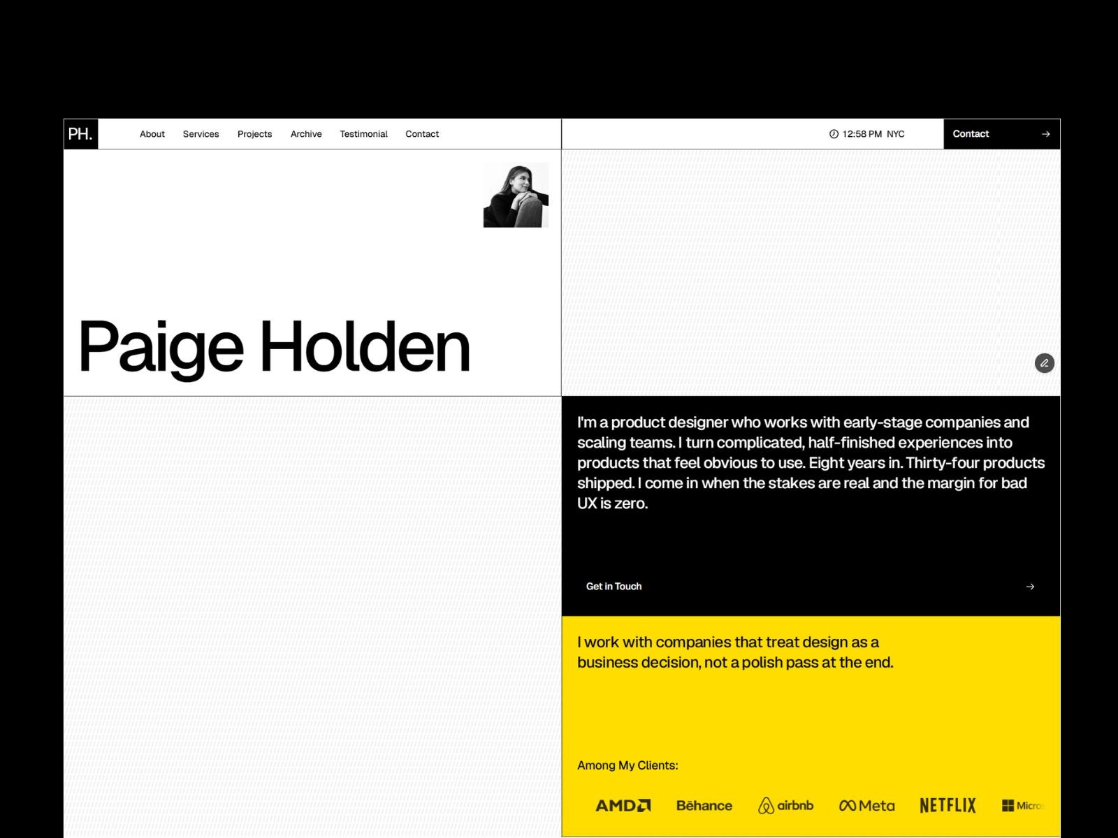 Paige Holden: Free Portfolio Website Template by Fazal Rehman — Free Portfolio Framer Template preview
