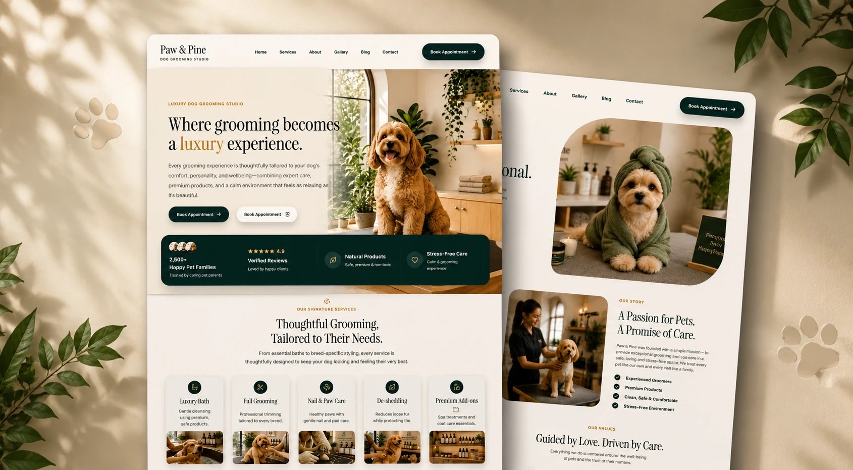 Paw &amp; Pine: Free Blog Website Template by Richa Jha — Free Pet Care Framer Template preview