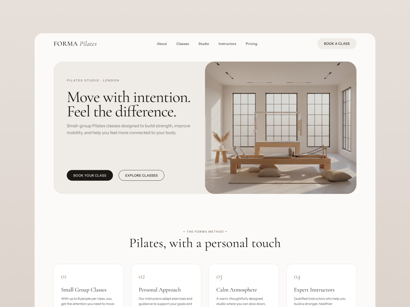 Pilates Studio: Free Health Website Template by Kate Loseva — Free Healthcare Framer Template preview
