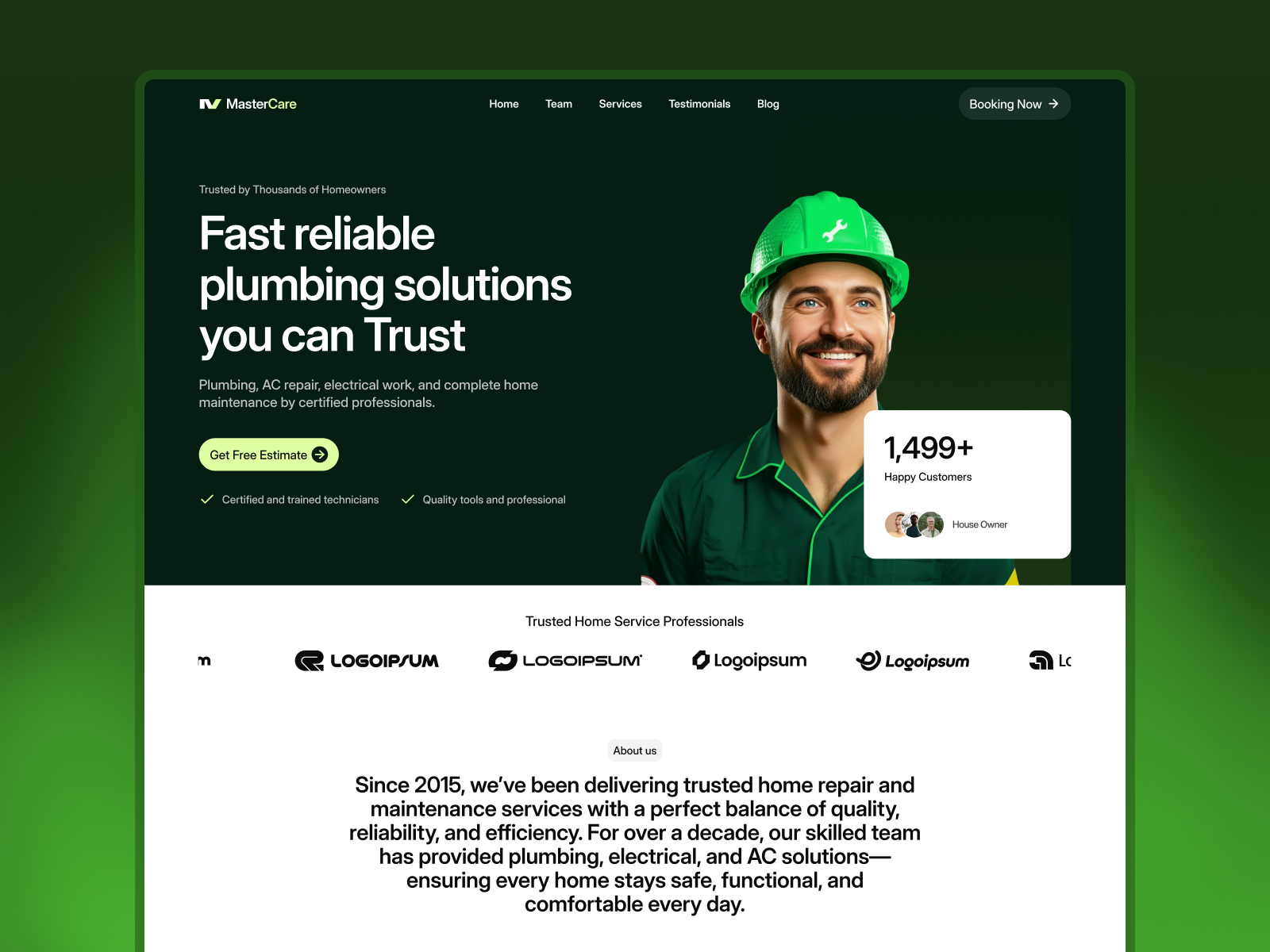 Plumber &amp; Handyman: Free Construction Website Template by Pavlo Zhydkykh — Free Home Services Framer Template preview