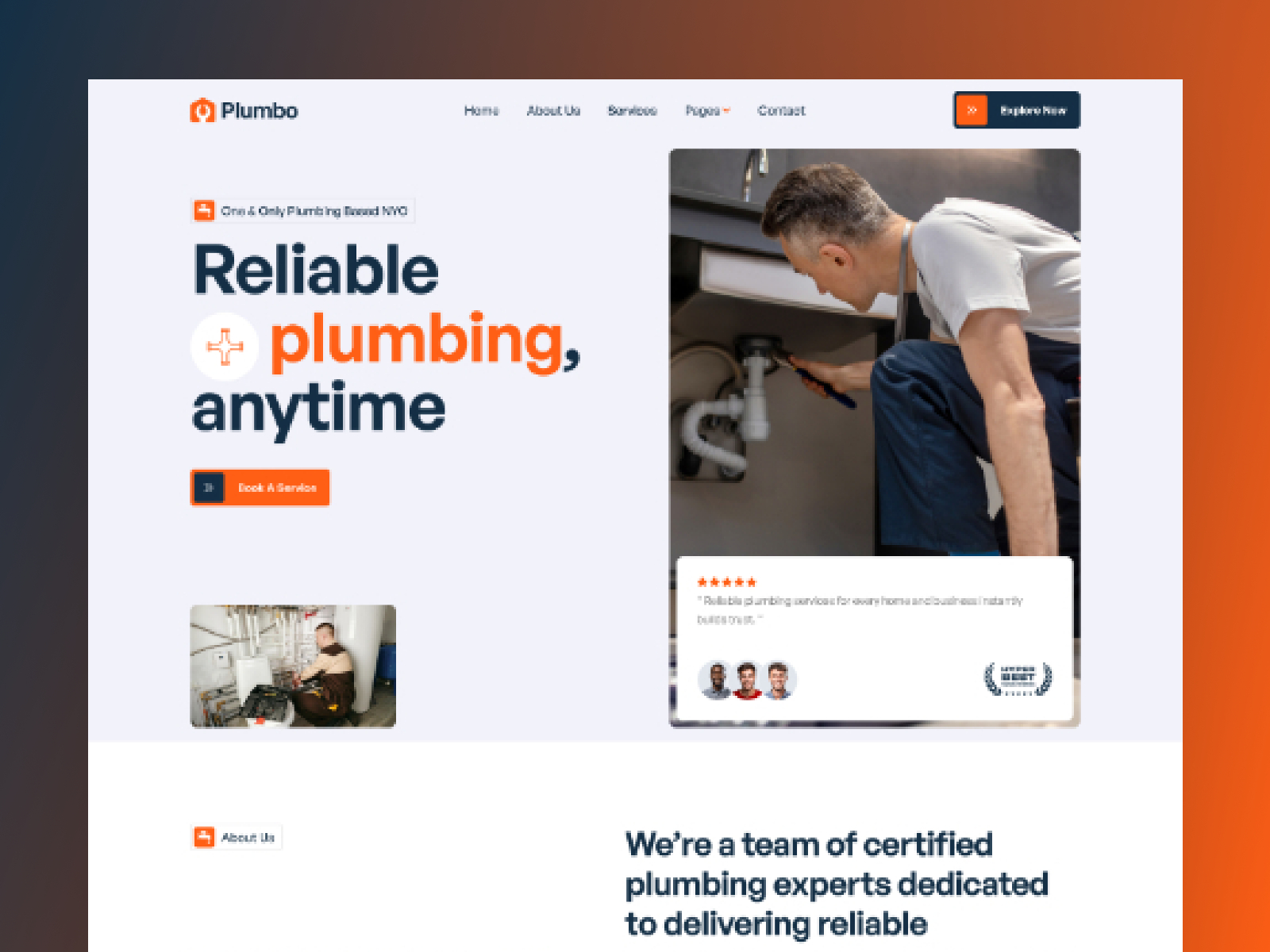 Plumbo — Free Home Services Framer Template preview