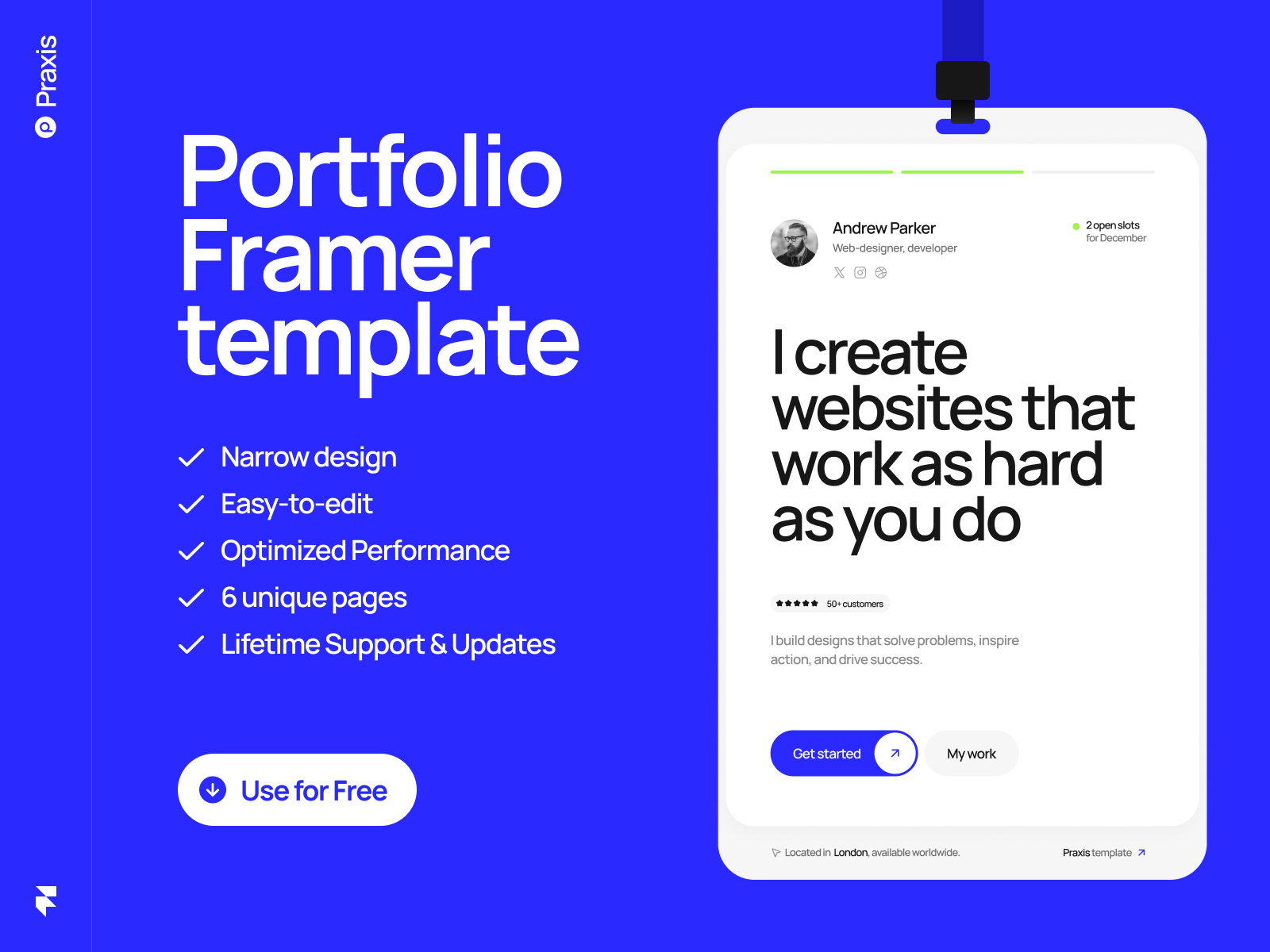 Praxis: Free Portfolio Website Template by Anatolii Dmitrienko — Free Portfolio Framer Template preview