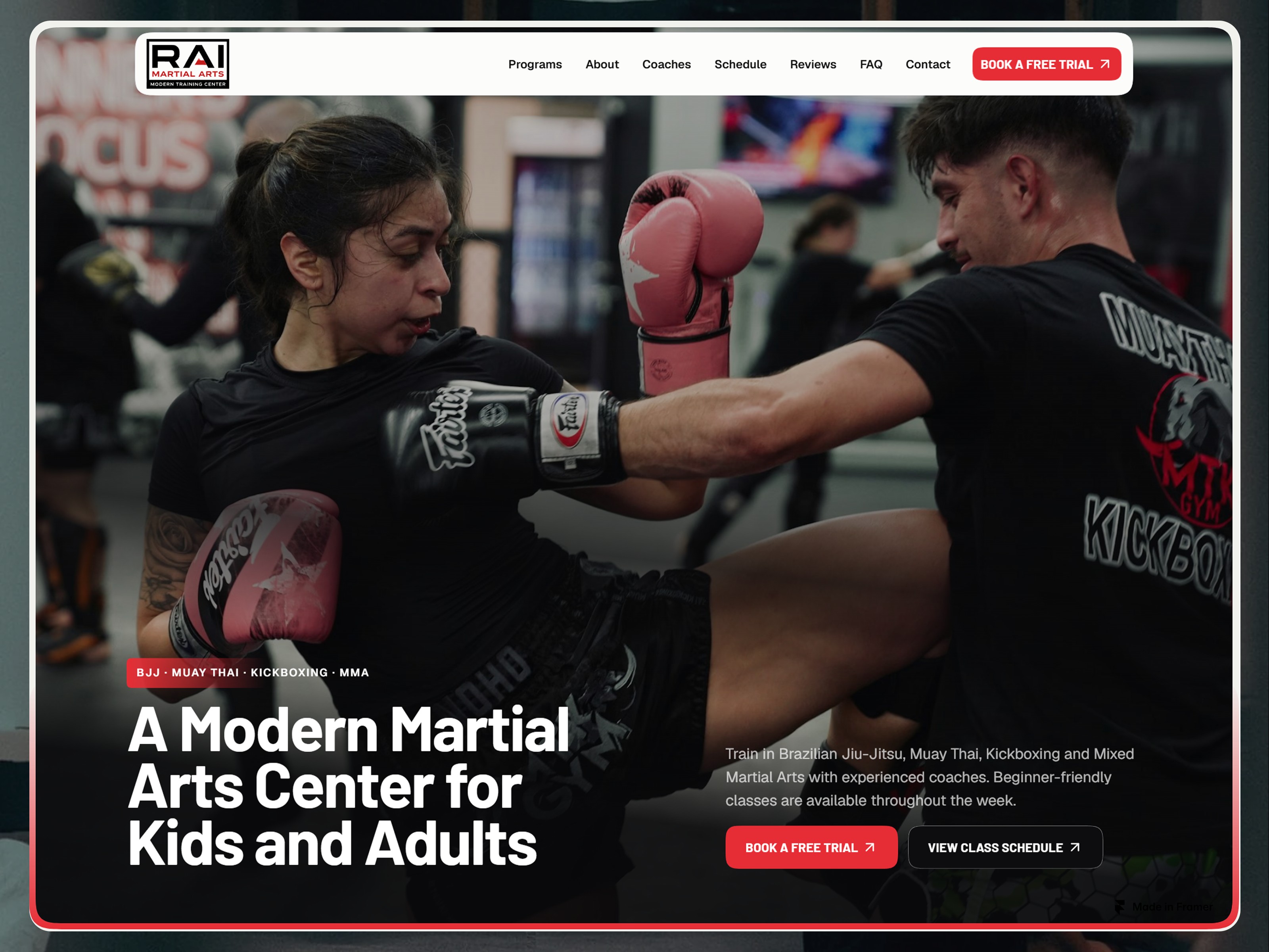 Rai Martial Arts — Free Landing Page Website Template by Tang Quoc Dat — Free Education Template for Framer by Tang Quoc Dat preview