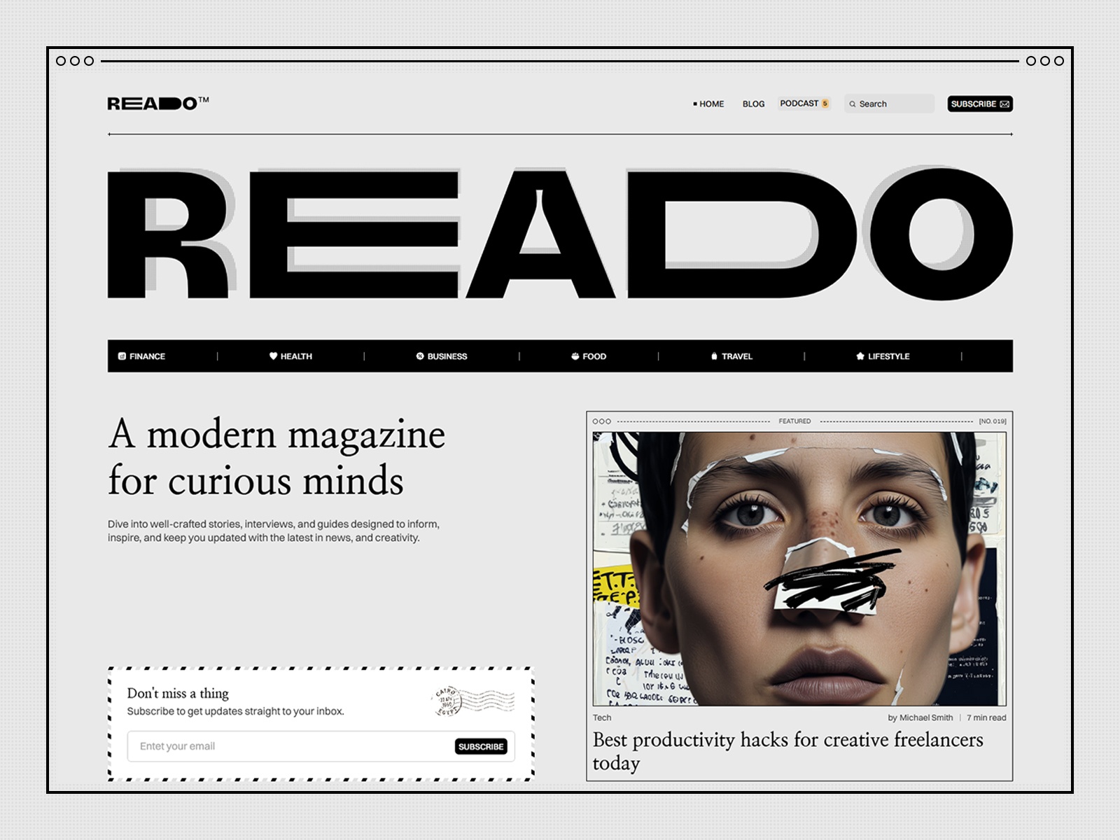 Reado — Free Blog Framer Template preview