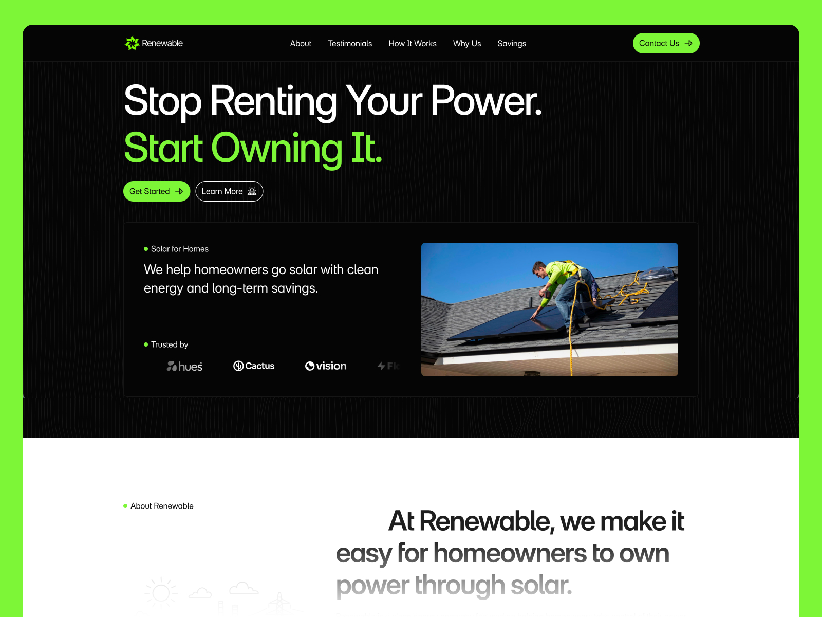 Renewable — Free Landing Page Framer Template preview